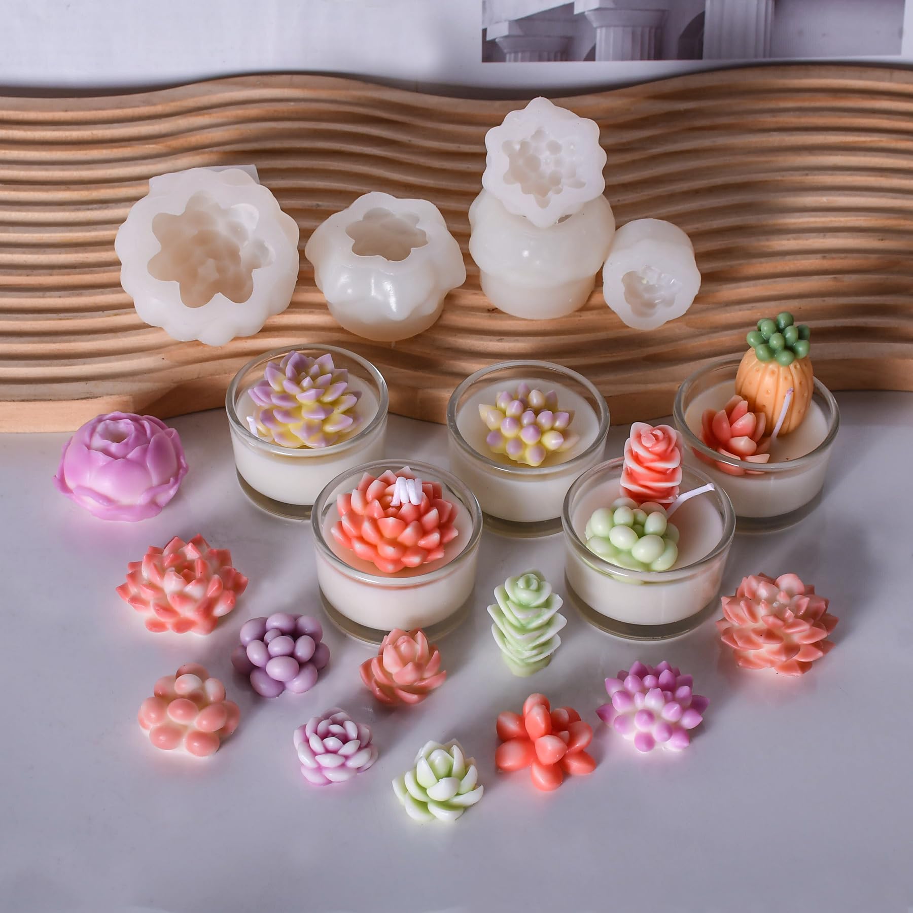 12PCS Succulent Flower Candle Molds - Silicone Epoxy Resin Wax Molds for DIY Candle Making, Christmas Gifts, Home Decor - Perfect for Wedding, Party, and Holiday Decoration