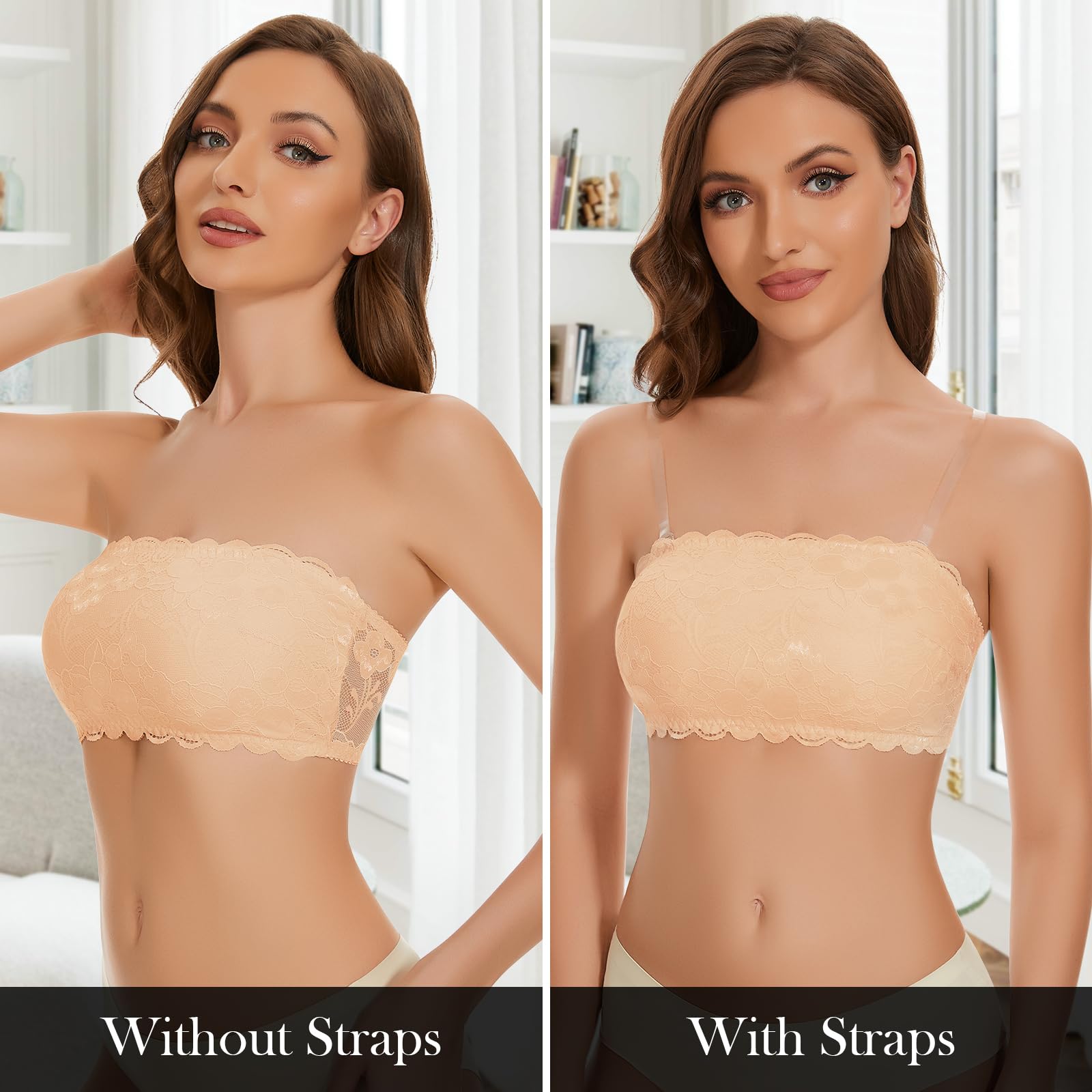 Floral Lace Bralette & Bandeau Bra for Women - Seamless Tube Top, Wireless Strapless Bra for Layering - Perfect for Yoga, Beachwear & Summer Outfits