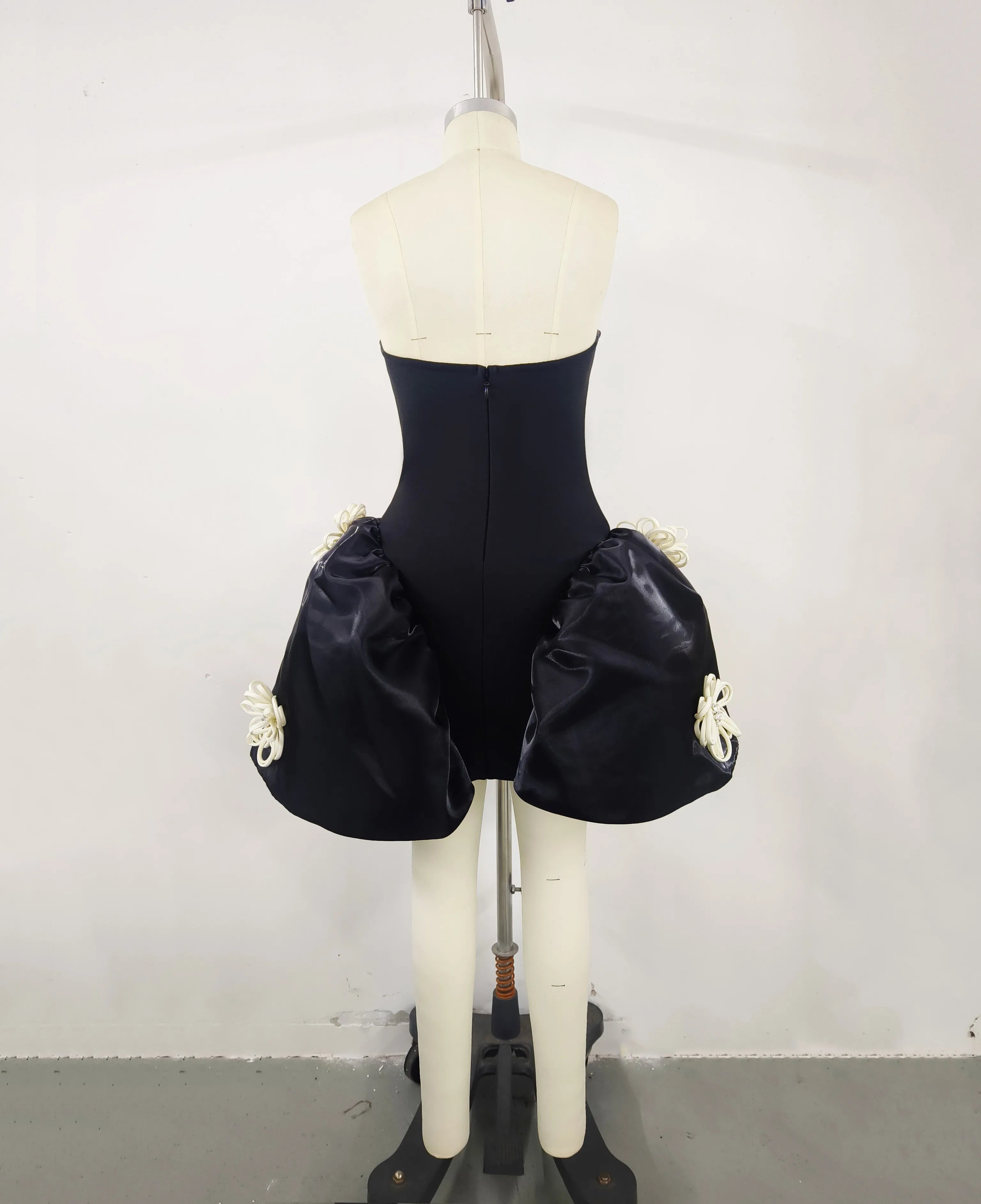Sexy Black Strapless Floral Bandage Mini Dress for Women - Elegant Ball Gown for Birthday Parties, Evening Events & Celebrations | Perfect for Night Out, Club Wear & Special Occasions