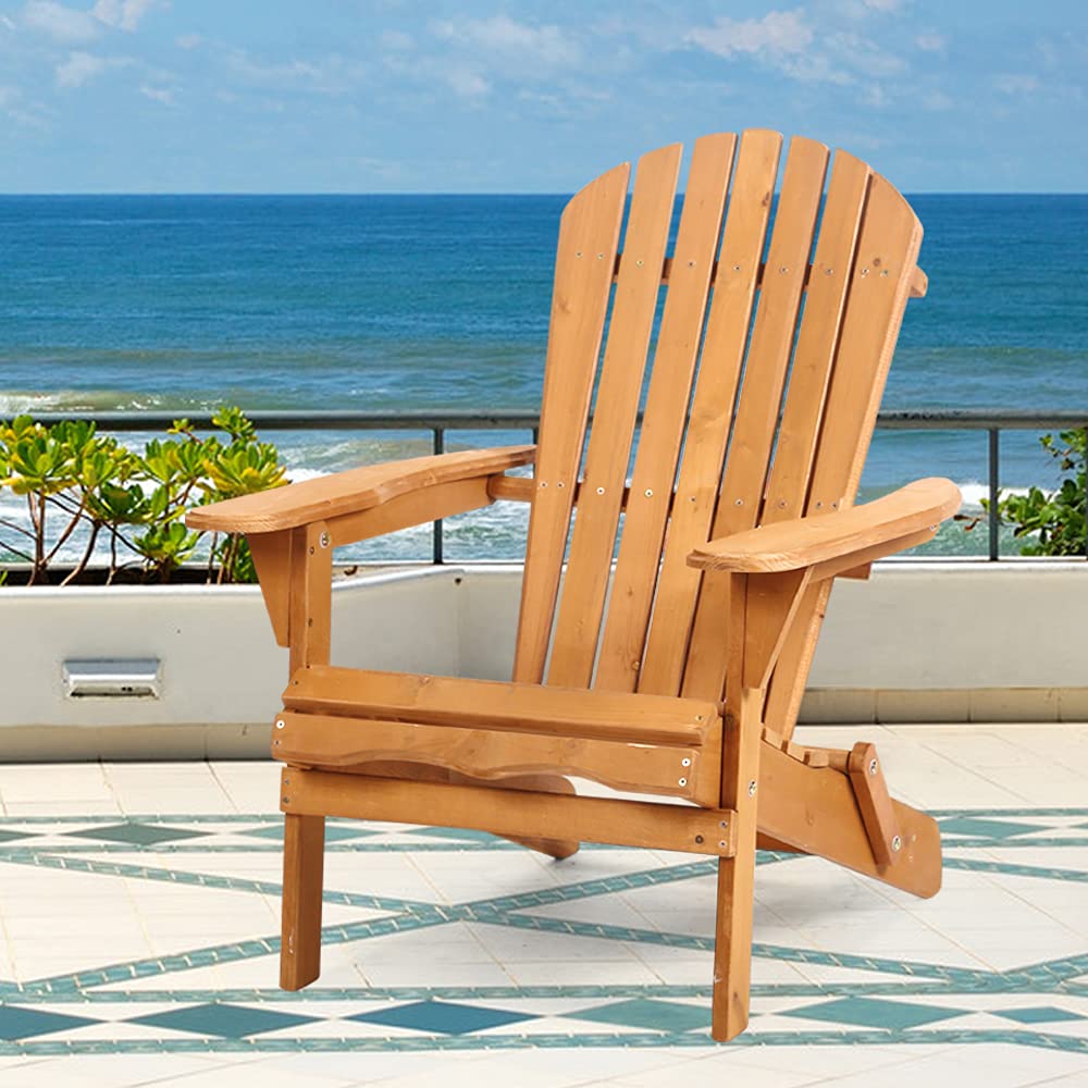 Premium Folding Adirondack Chair - Solid Wood Patio Lounger with Weather-Resistant Natural Finish, 250LBS Capacity - Perfect for Deck, Backyard, Garden & Outdoor Relaxation