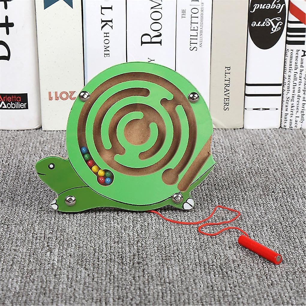 Magnetic Maze Puzzle Game for Kids - Wooden Tortoise Maze Board with Magnetic Pen & Beads | Fun Learning & Motor Skills Development Toy | Great for Travel, Classroom & Family Game Night