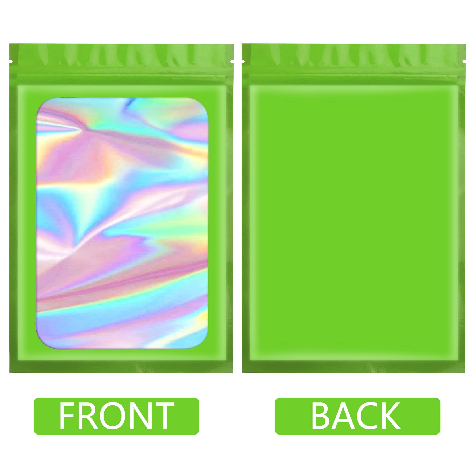 100 Pcs Green Mylar Holographic Bags - Resealable Smell Proof Food Storage Bags, Clear Sealing Zipper Pouch for Business Packaging (2.4x3.9 Inch) - Perfect for Candy, Coffee, Tea & Small Item Organization