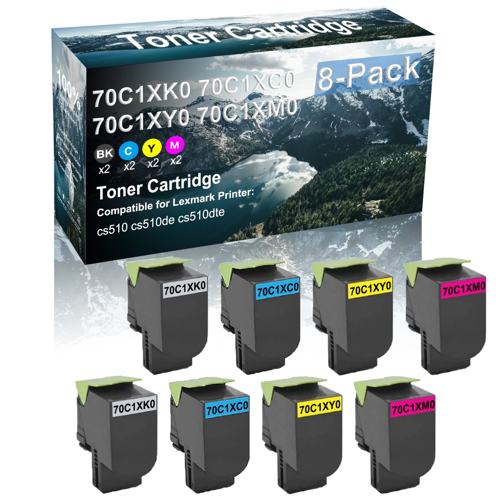 8-Pack Compatible 70C1XK0/70C1XC0/70C1XY0/70C1XM0 High-Yield Laser Toner Cartridges for HP Color LaserJet Pro MFP M479fdw/M454dw/M454nw Printers - Ideal for Office & Home Printing Needs