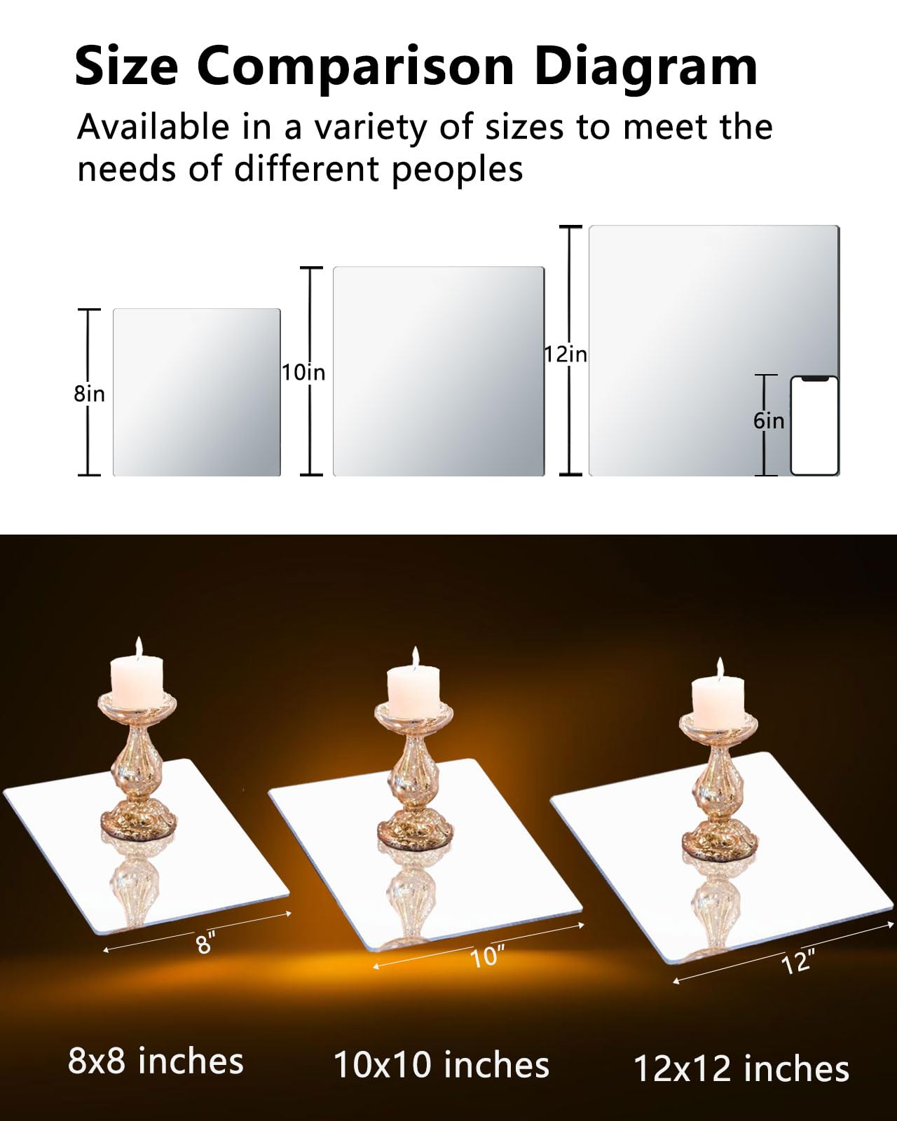 12-Pack Unbreakable Mirror Tiles - 12 Inch Square Decorative Centerpieces for Wedding Tables, Wall Decor, Candle Plates, Perfume Trays & DIY Crafts | Shatterproof Glass for Home, Party & Event Decorations