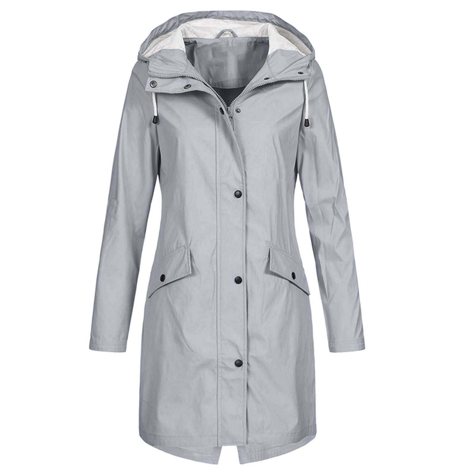 Women's Waterproof Windproof Fleece Hooded Jacket - Long Rain Coat with Solid Color for Outdoor Activities, Hiking, Camping & Travel