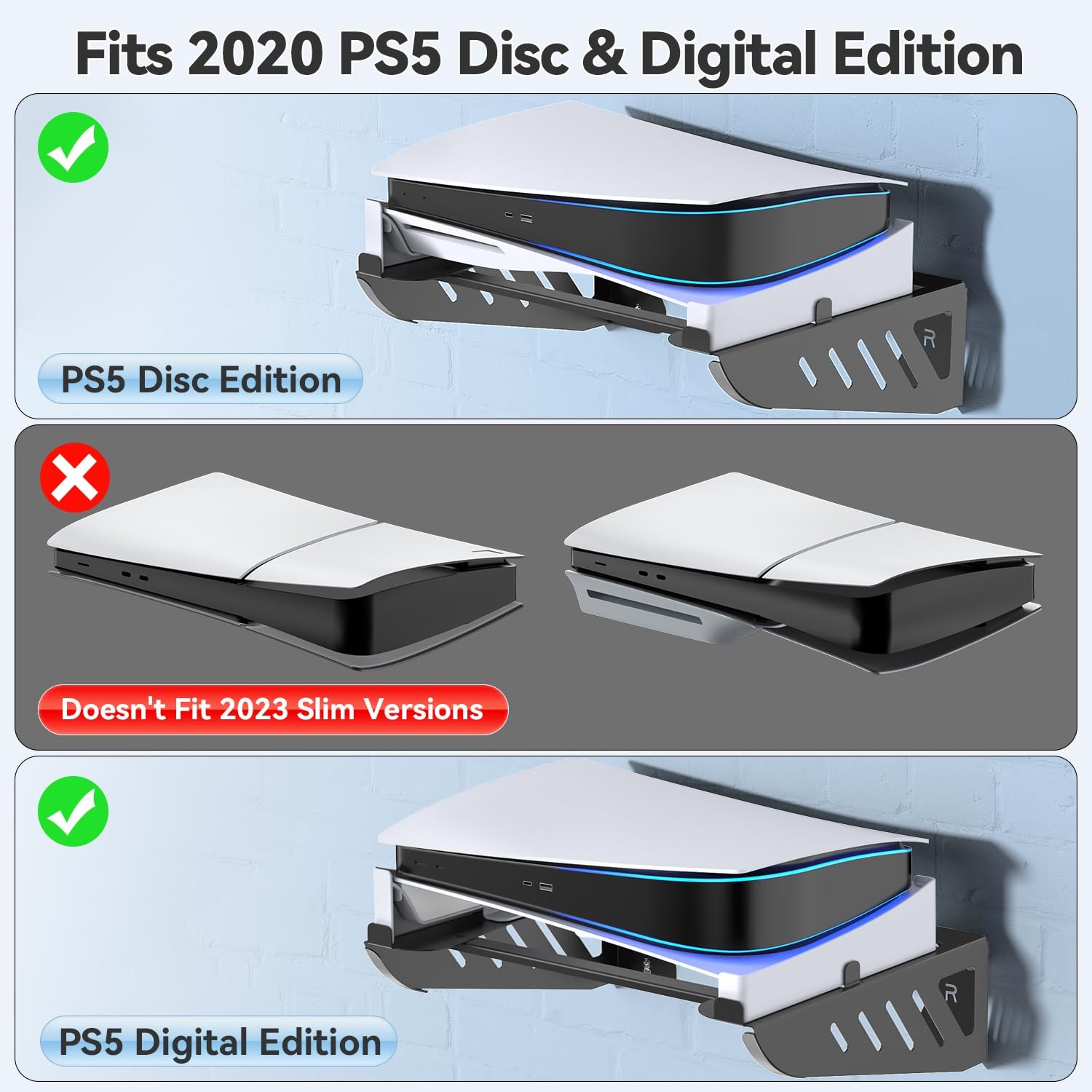 Upgraded PS5 Wall Mount Kit - Horizontal Floating Shelf for PS5 Disc & Digital Edition | Stable Screw Fixing | Perfect for Gaming Room & Living Room Organization | PS5 Accessories & Stand