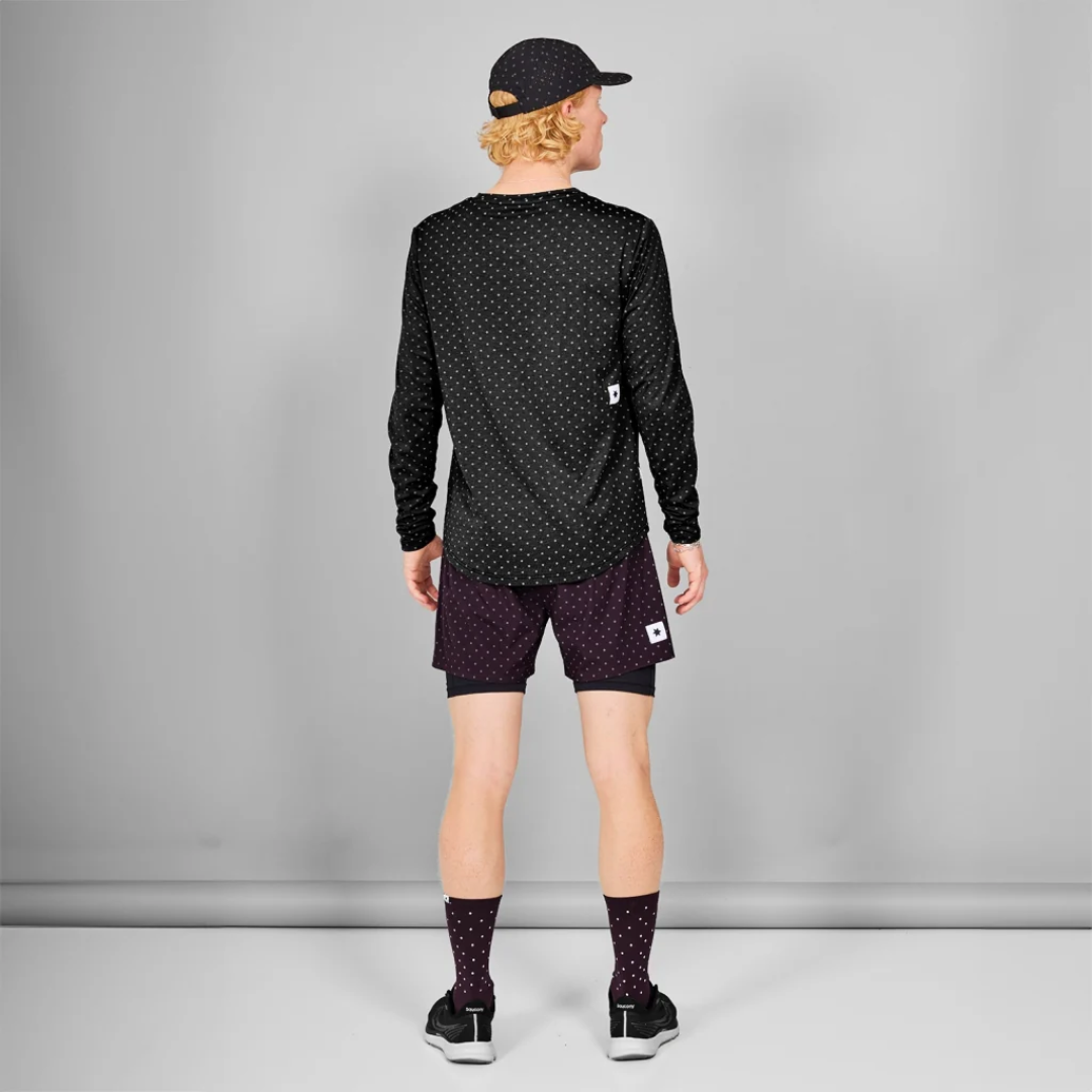 SAYSKY Men's Reflective Polka Dot Running Shirt - Long Sleeve Athletic Top for Night Jogging & Outdoor Workouts