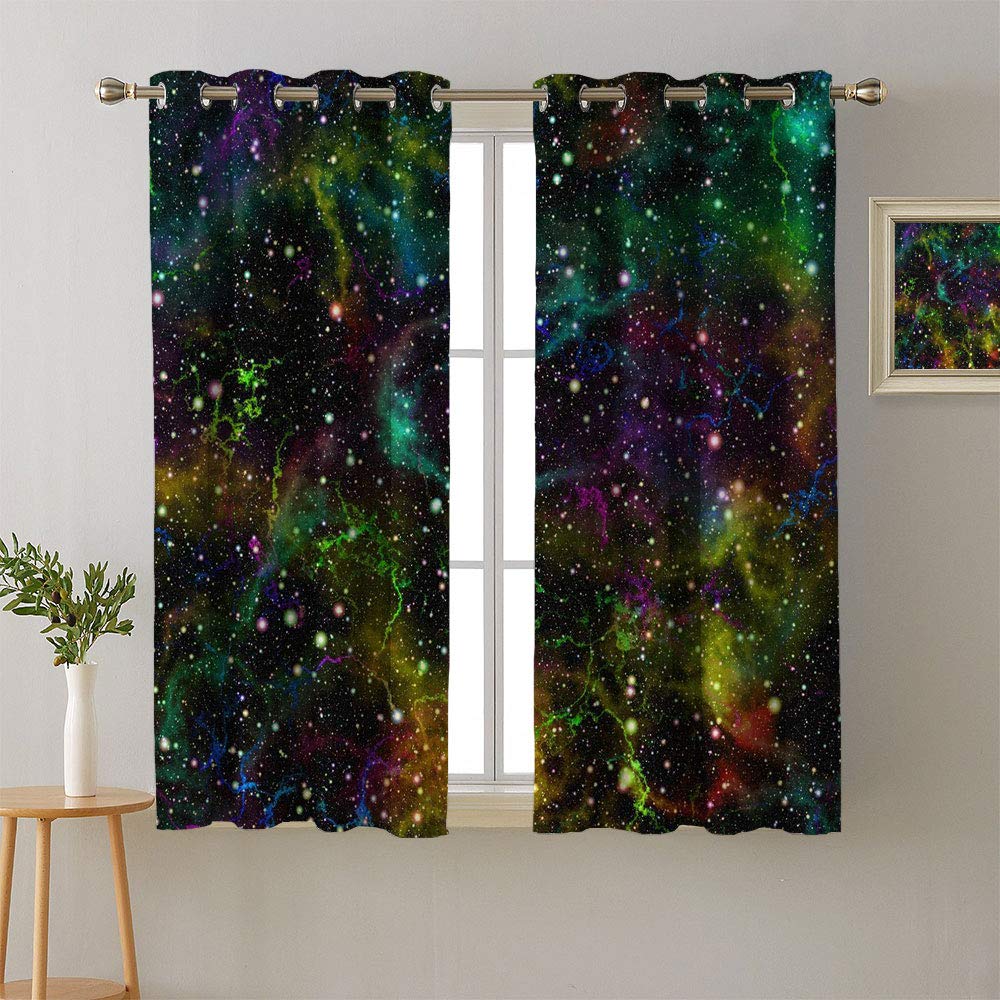 Blackout Curtains 63x72 Inch - Thermal Insulated Grommet Drapes with Abstract Colorful Universe & Rainbow Nebula Starry Night Sky Pattern for Bedroom, Living Room, Nursery | Room Darkening, Energy Saving, Noise Reducing Home Decor