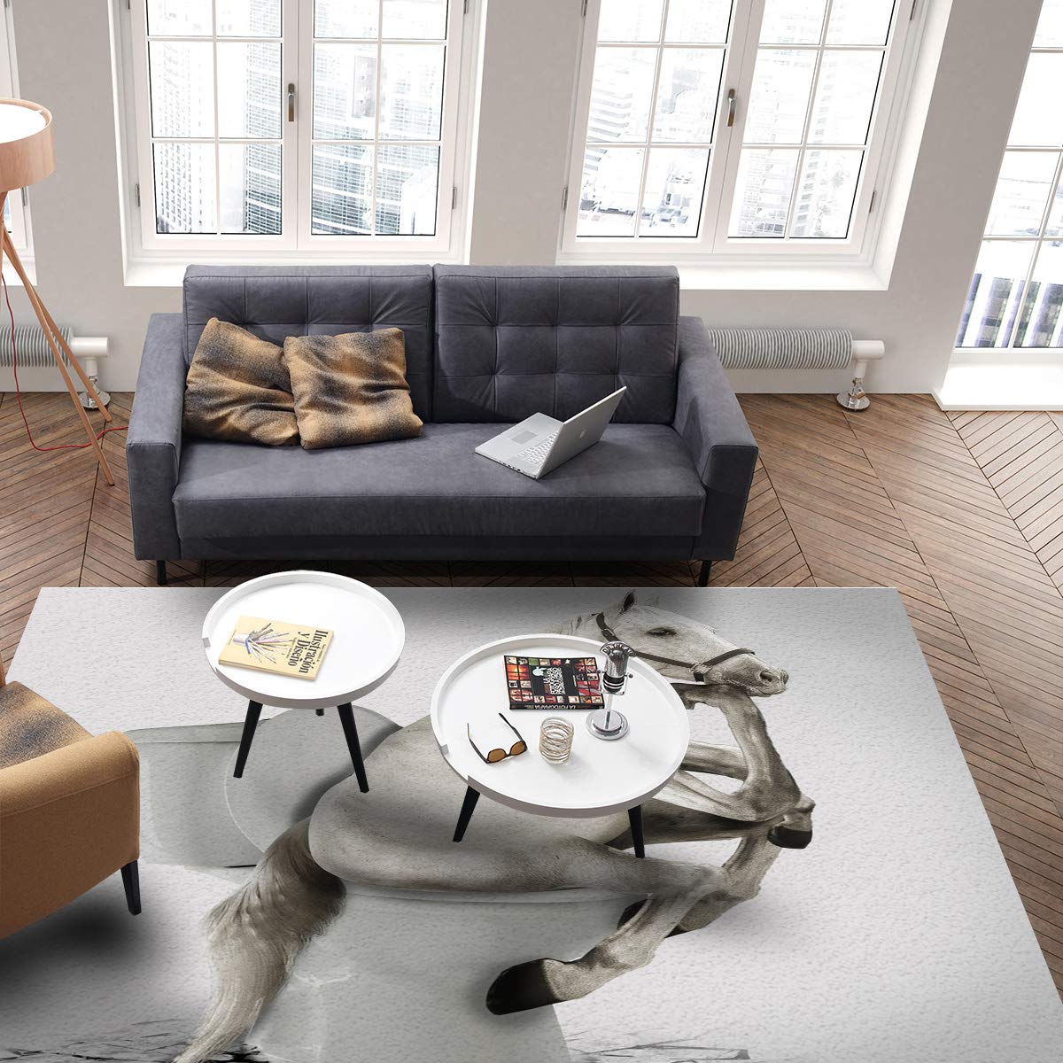Non-Slip 5' x 8' Funny Horse Print Area Rug - Waterproof Indoor Floor Mat for Living Room, Bedroom, or Bathroom - Anti-Fatigue Comfort Carpet with Animal Design for Meditation Space