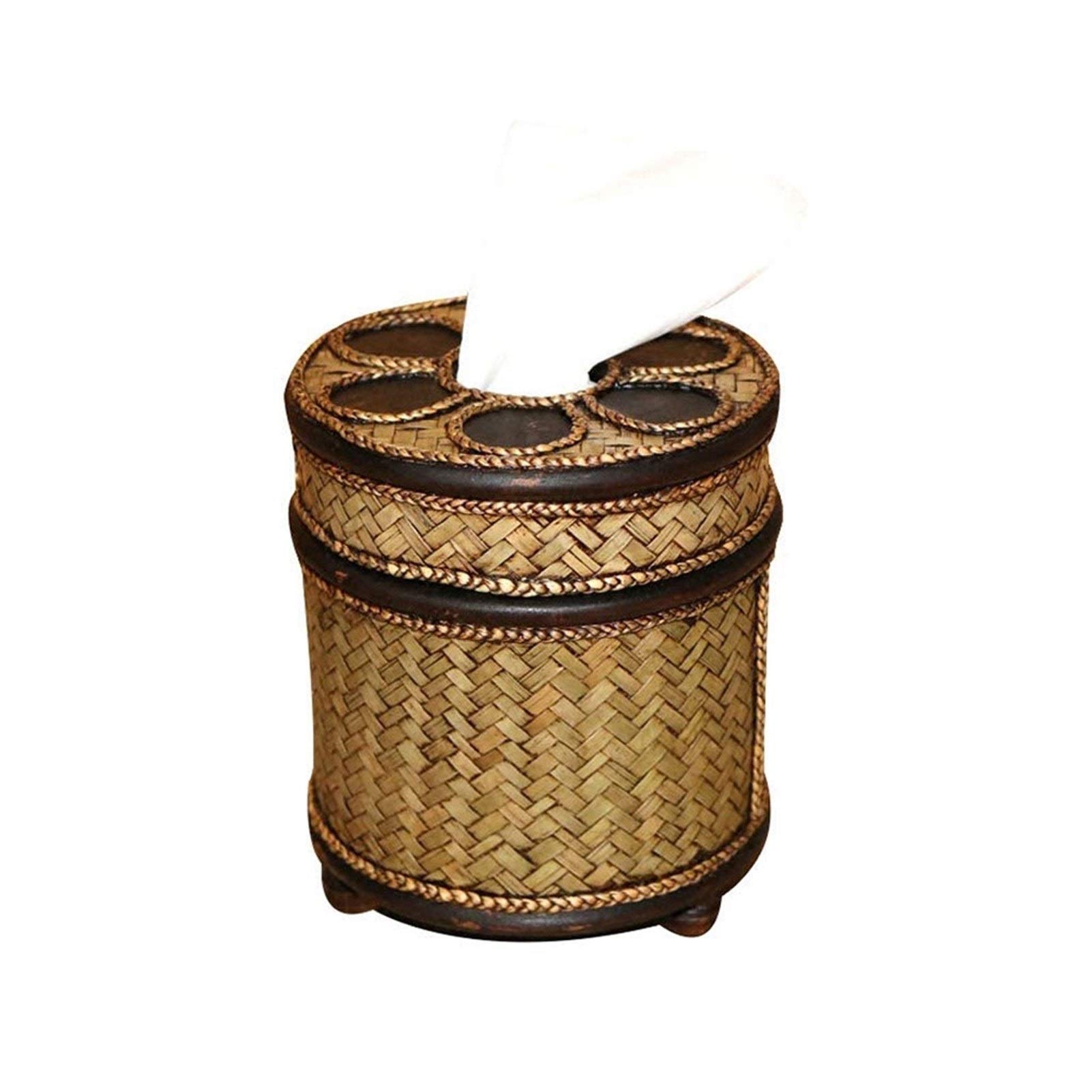 FMOGE Elegant Round Rattan Tissue Box Holder - Napkin & Toilet Paper Cover Dispenser for Home, Hotel, Office - Perfect for Bathroom, Living Room & Dining Table Decor