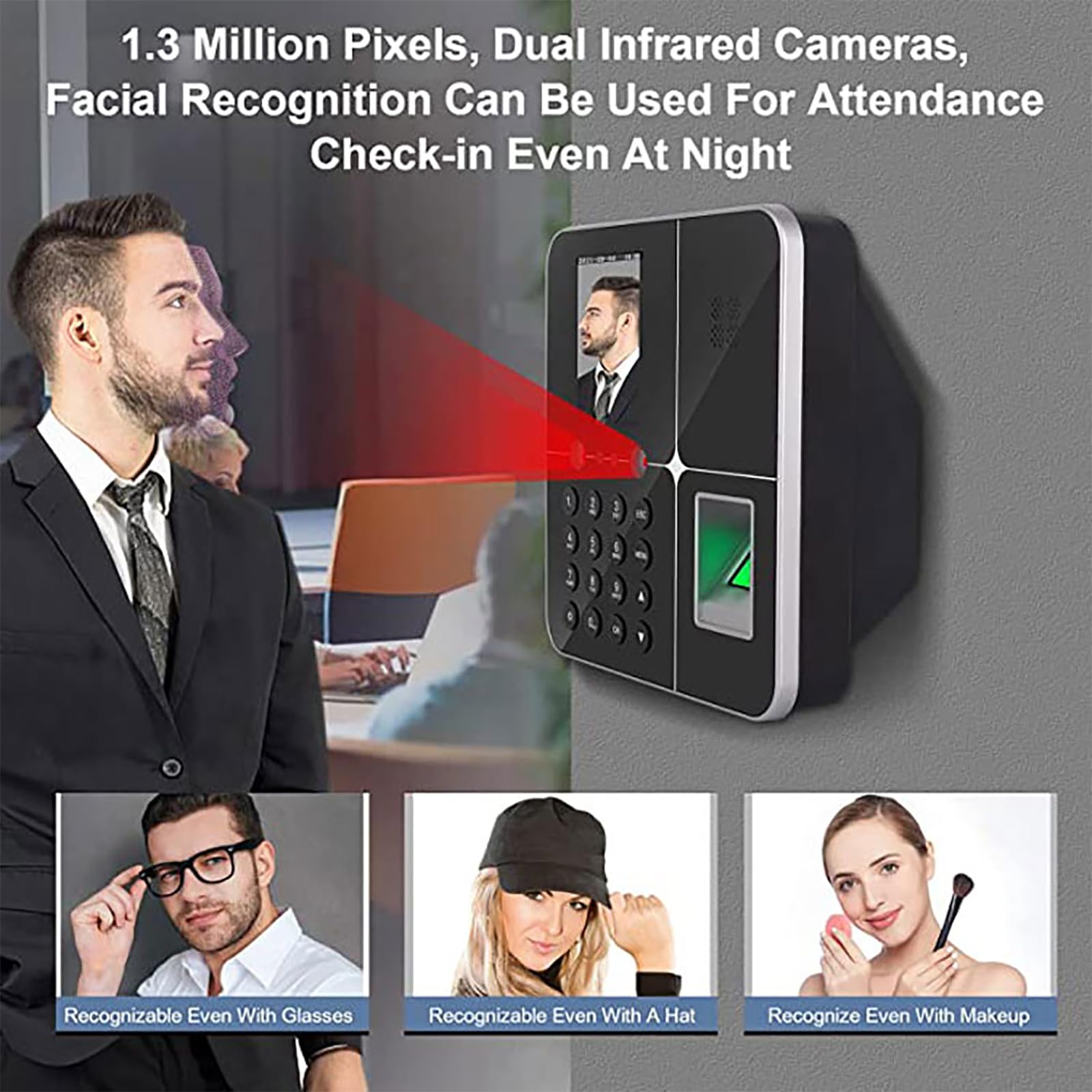 Upgraded 4-in-1 WiFi Fingerprint Time Clock - Automatic Attendance Punch Card Machine with Overtime Calculation for Small Business & Office | Perfect for Employee Time Tracking, Shift Scheduling and Payroll Management