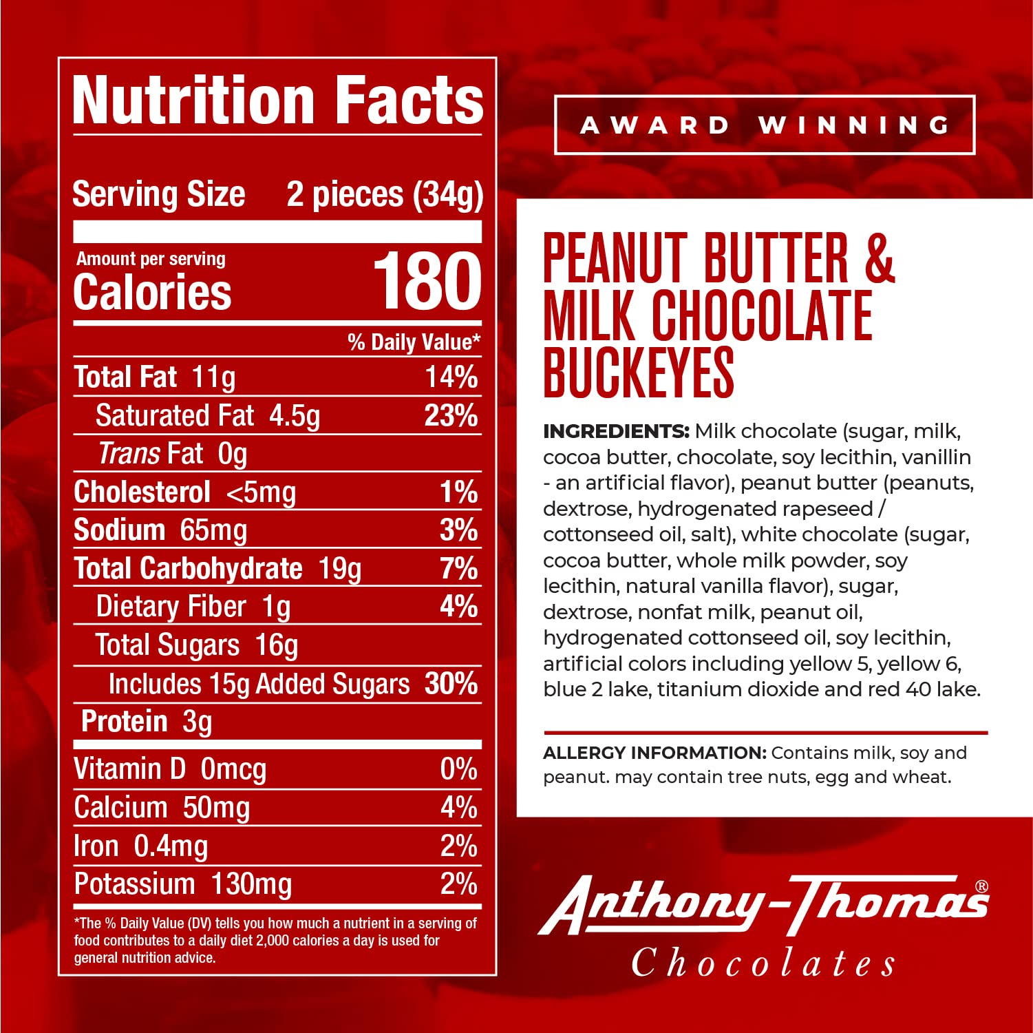 Anthony Thomas Ohio State Buckeyes Box - 6 Count Delicious Peanut Butter & Milk Chocolate Buckeyes | Great Tasting Snacks for Gifts, Parties & Game Day Treats