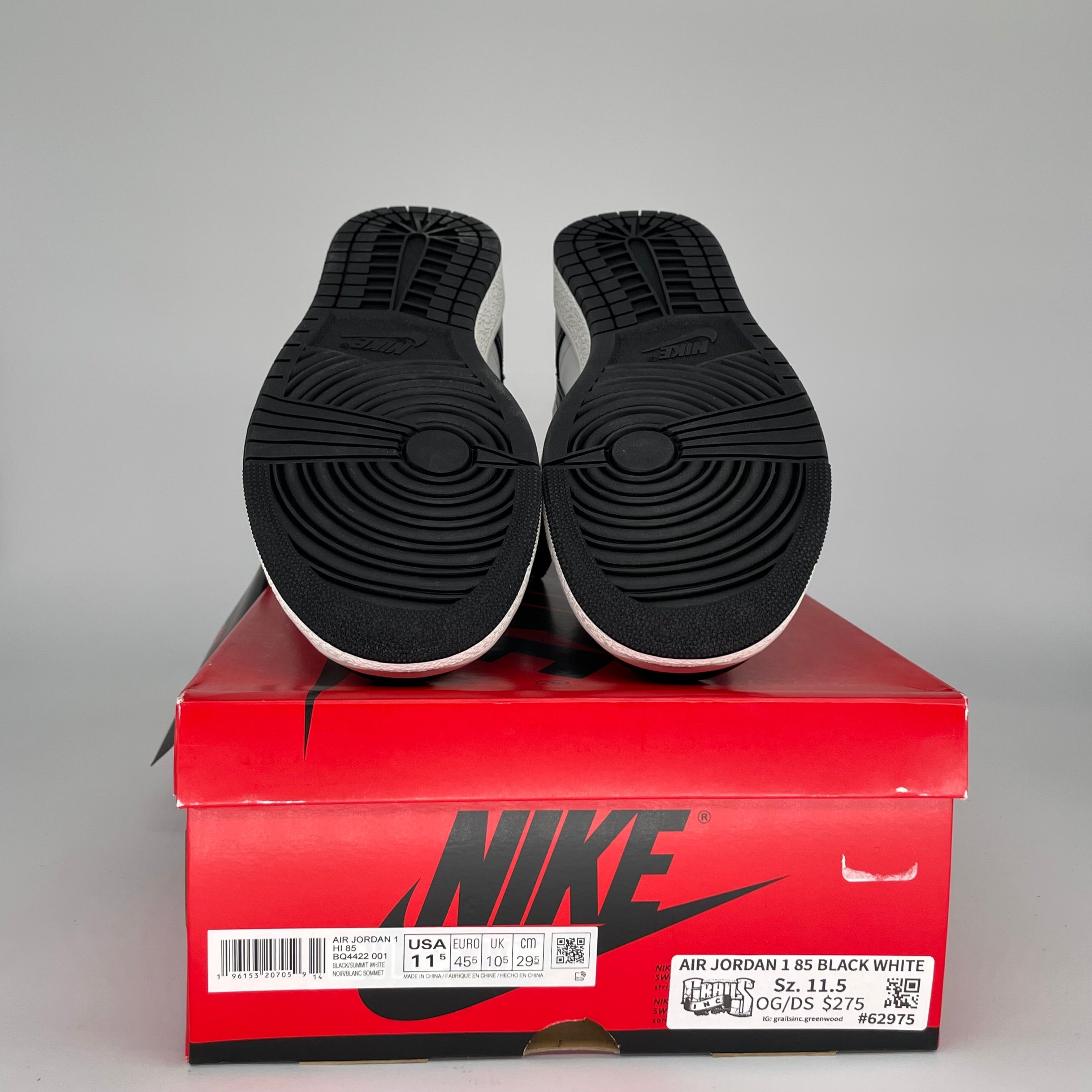 Original Air Jordan 1 '85 Black White Retro Basketball Shoes - Men's Size 11.5 (BQ4422-001) | Classic Sneakers for Streetwear, Casual & Basketball Games