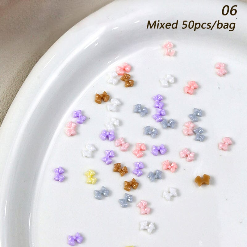 50pcs Clear Resin Ice Bowknot 3D Nail Art Decorations - Perfect for DIY Nail Design, Manicure, and Professional Salon Use