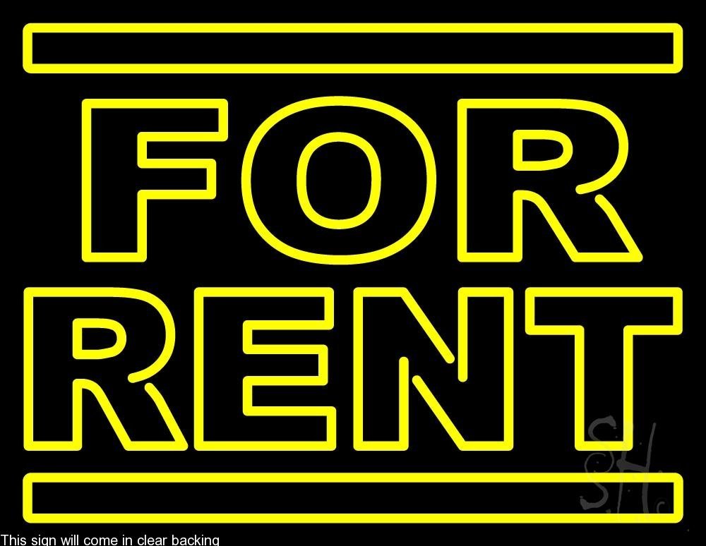 Yellow For Rent Neon Sign with Clear Backing - 24