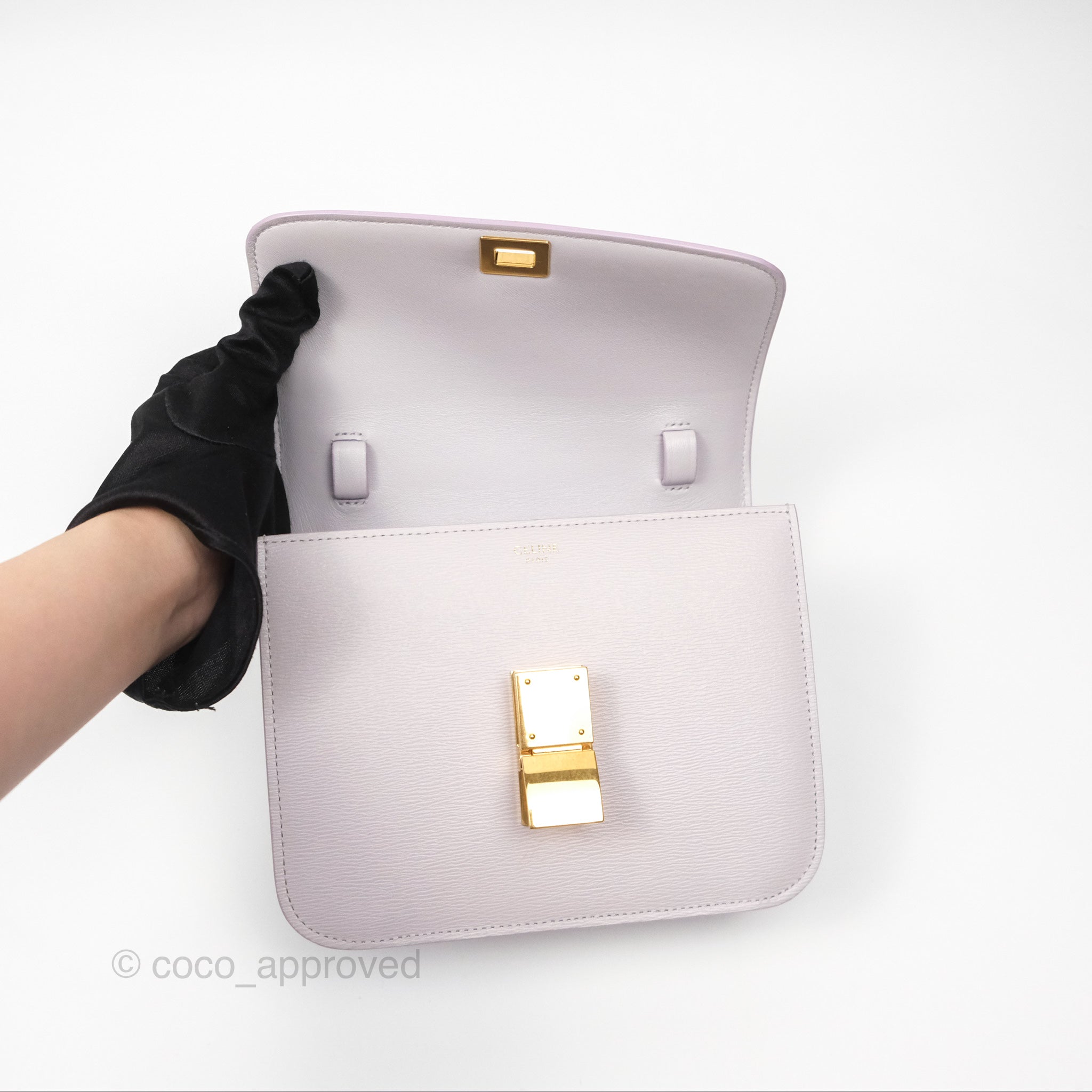 Celine Teen Classic Box Flap Bag in Lavender Grey Liege Calfskin Leather - Luxury Crossbody Purse for Women, Perfect for Date Night & Special Occasions