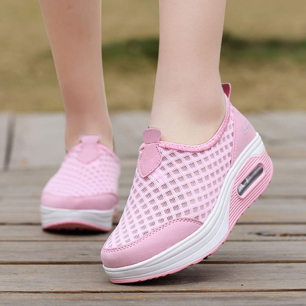 L LOUBIT Women's Slip-On Walking Shoes - Breathable Mesh Athletic Sneakers with Platform Wedge for Running, Tennis & Casual Wear
