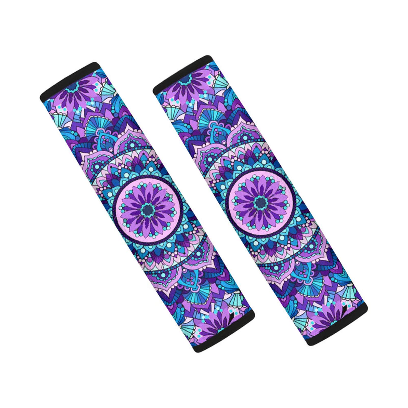HUGS IDEA 2-Piece Bohemian Flower Pattern Shoulder Strap Covers - Soft Car Seat Belt Pads, Backpack & Laptop Bag Protectors for Comfort & Style (Perfect for Commuting, Travel & Work)