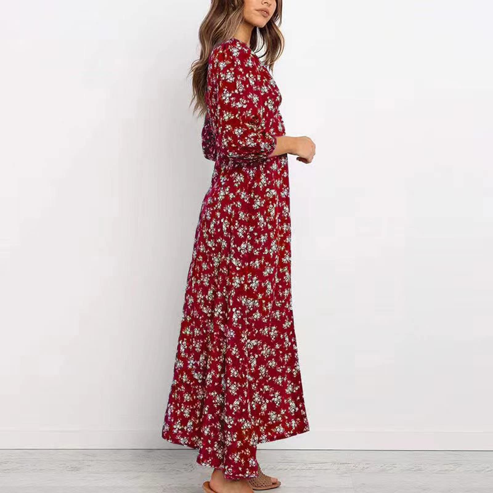 2024 Women's Summer Long Sleeve Bohemian Floral Maxi Dress - Casual Party & Prom Dress for Spring & Summer | Beach Wedding, Vacation & Outdoor Events