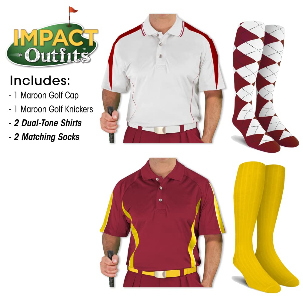 Premium Impact Golf Outfits for Men - Stylish Maroon Polo Shirt & Pants Set - Perfect for Golf Tournaments, Country Club Events & Casual Wear