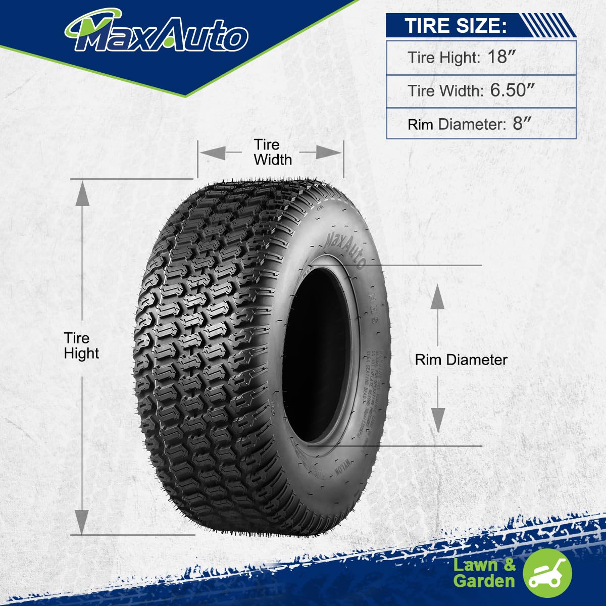 MaxAuto 18X6.50-8 Turf Saver Lawn Mower & Golf Cart Tires - 4PR Heavy Duty Set of 2 - Perfect for Lawn Care, Golf Courses & Commercial Turf Maintenance