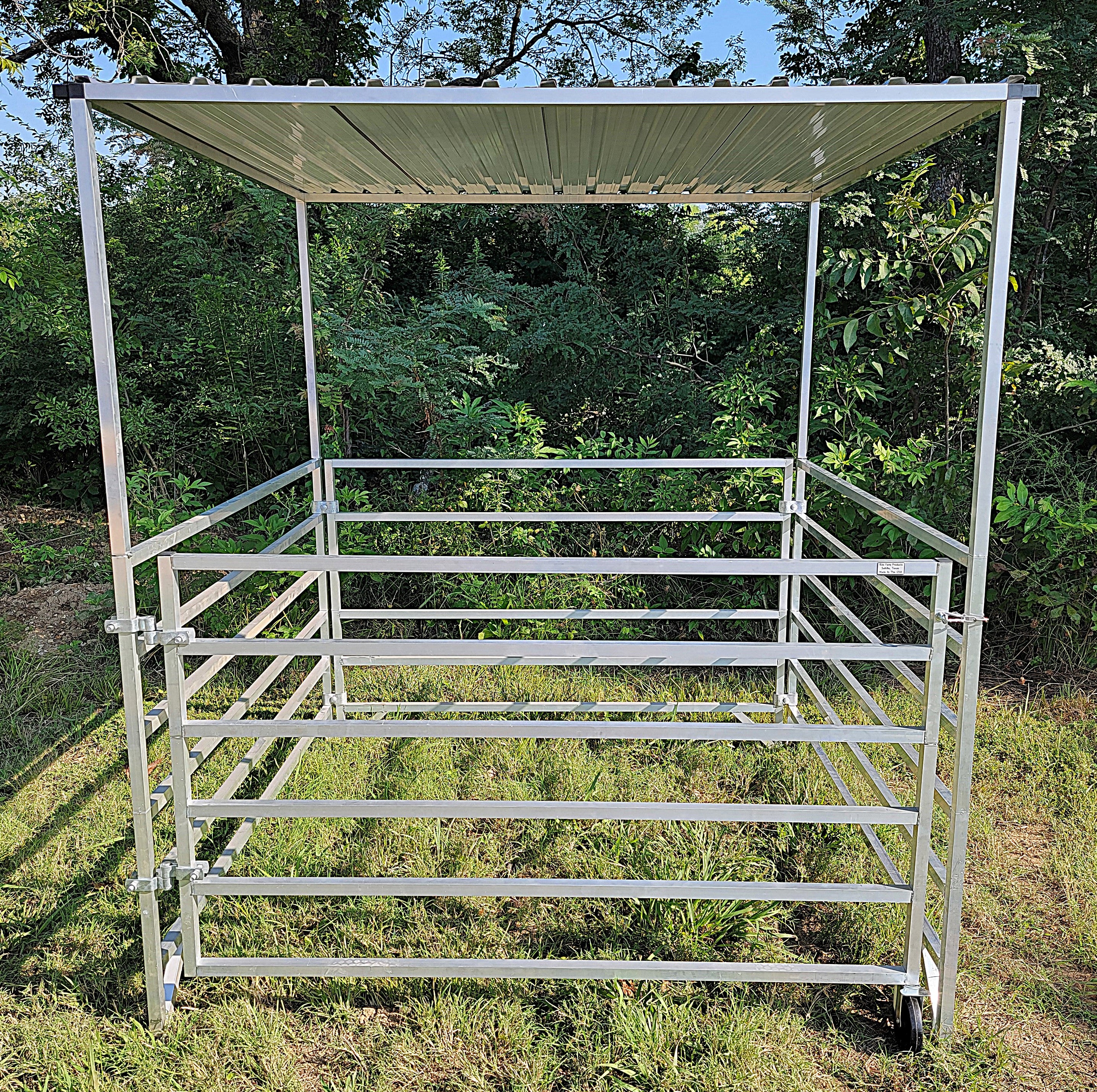 5 Ft x 5 Ft Aluminum Horse Stall Kit with 6 Rails, 3 Panels & 1 Gate - Includes Shade Canopy for Outdoor Horse Shelter, Pasture & Stable Use