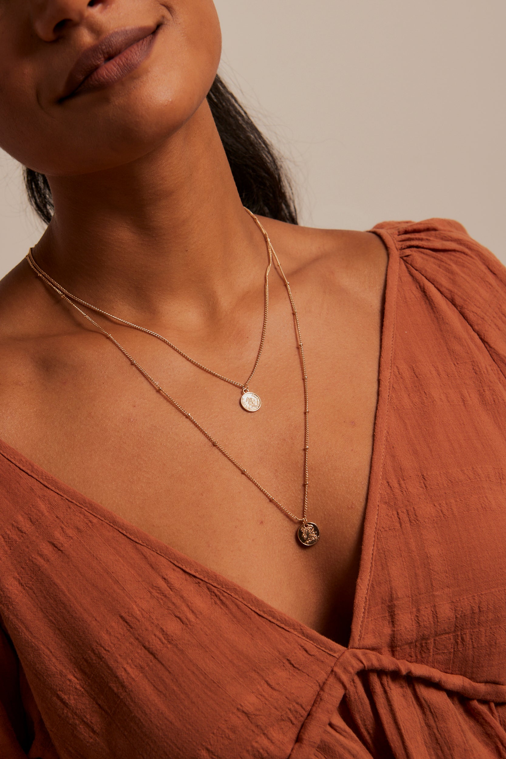 Double Layered Coin Gold Necklace for Women - 18K Gold Plated Elegant Pendant Necklace - Perfect for Everyday Wear, Date Night & Special Occasions
