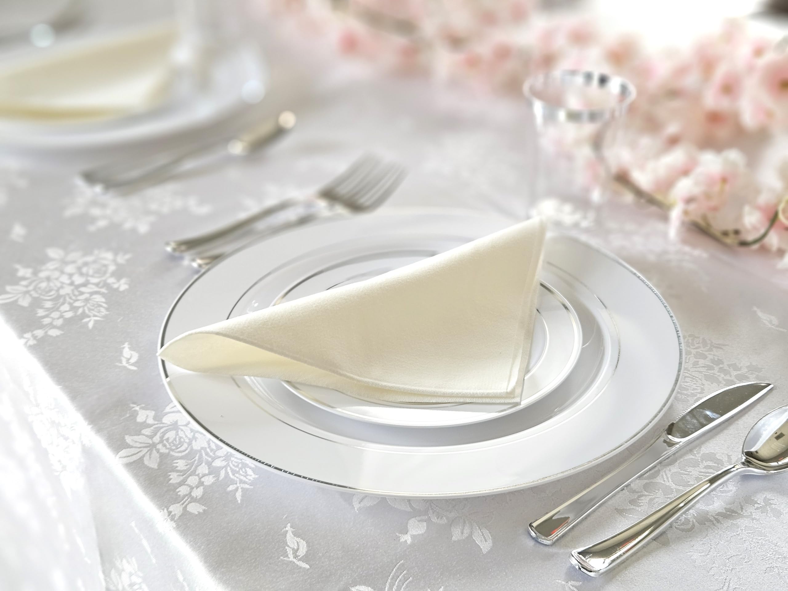 40-Pack Heavyweight Disposable Plastic Plates for Weddings & Parties - 10.5'' Elegant White Dinner Plates with Silver Rim - Perfect for Formal Events, Catering & Special Occasions