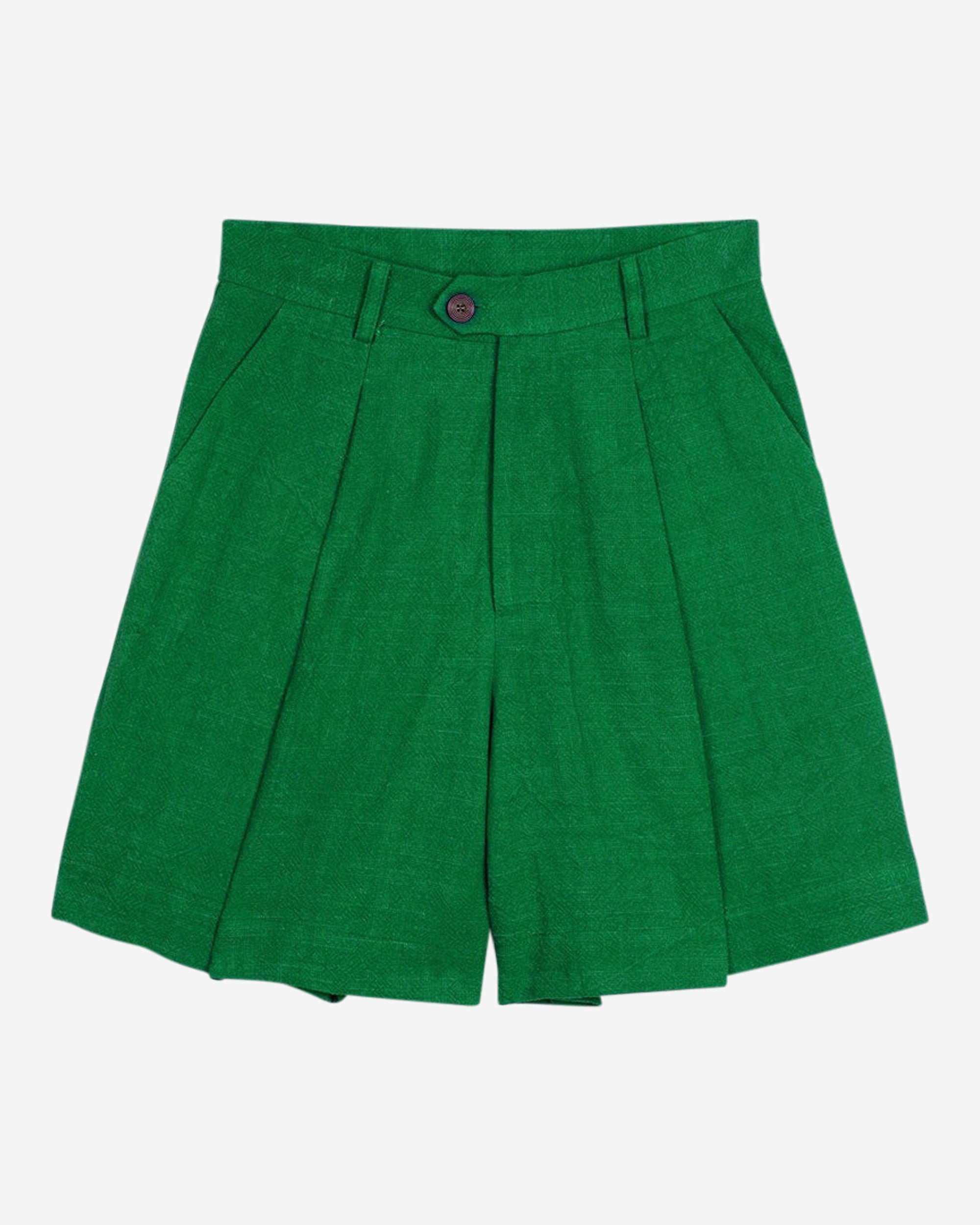 Lowie Linen Viscose Emerald Pleat Shorts for Women - Comfortable Summer Casual Shorts with Elastic Waist - Perfect for Beach, Vacation and Everyday Wear