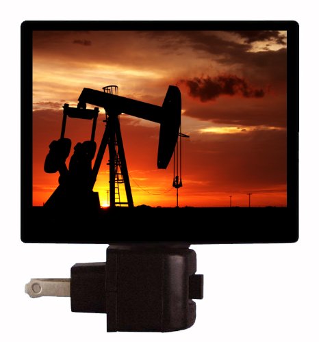 Pump Jack Sunset Night Light - Landscape Silhouette for Bedroom Decor