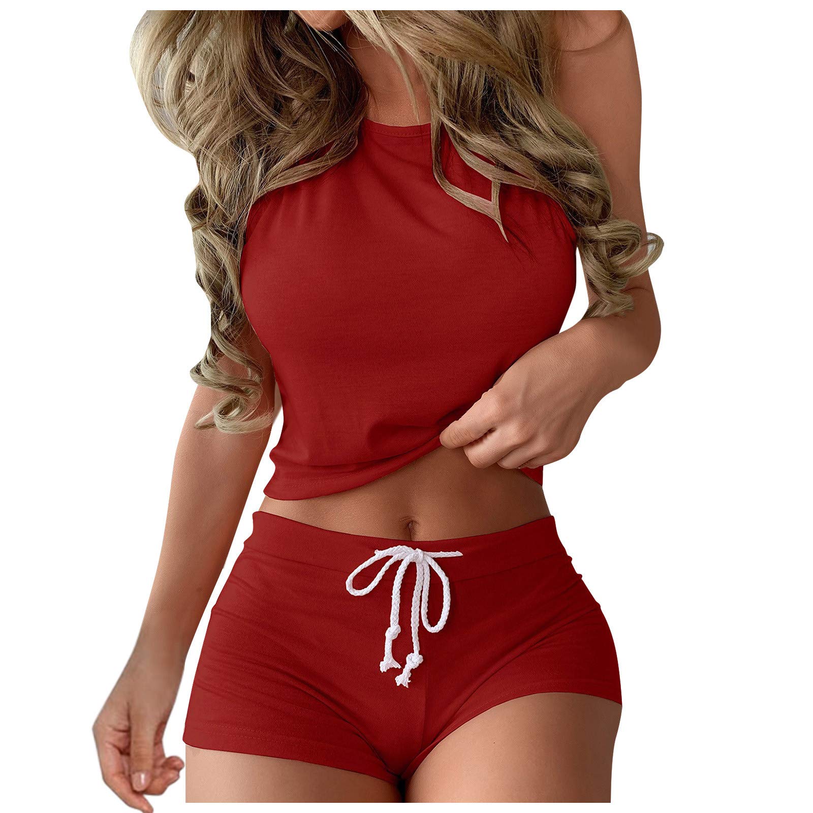 Women's 2-Piece Seamless Yoga Outfit - High Waist Printed Tank Top & Shorts Set for Workout, Running, Jogging - Perfect for Gym, Pilates & Activewear