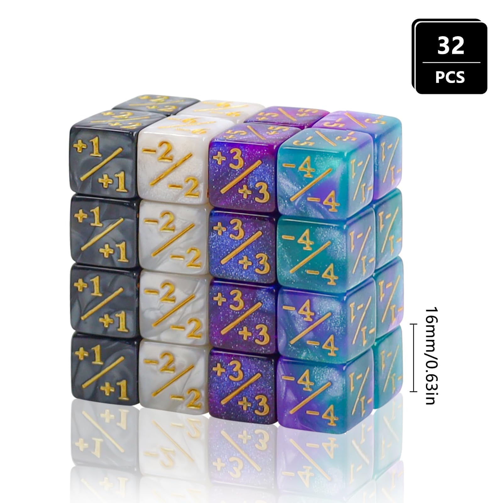 32-Piece MTG Token Counter Set - Magic Dice, D6 Loyalty Cube Dice - Compatible with MTG, CCG, TCG Card Games - Perfect for Game Nights & Tournaments