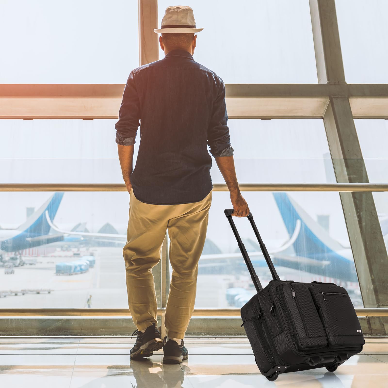 17.3 Inch Rolling Laptop Bag with Wheels - Wheeled Briefcase with RFID Blocking Pocket & Water Repellent - Underseat Travel Roller Bag for Business Trips, Airplane Carry-On & Overnight Stays