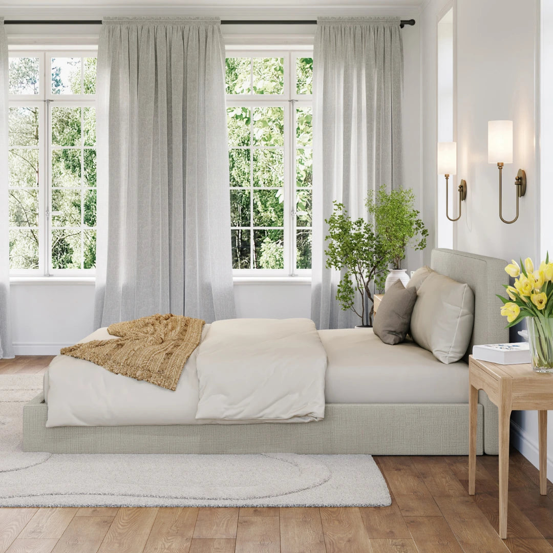 Classic Bed Frame Set with Headboard - Queen Size Bedroom Furniture for Modern Home Decor | Moon
