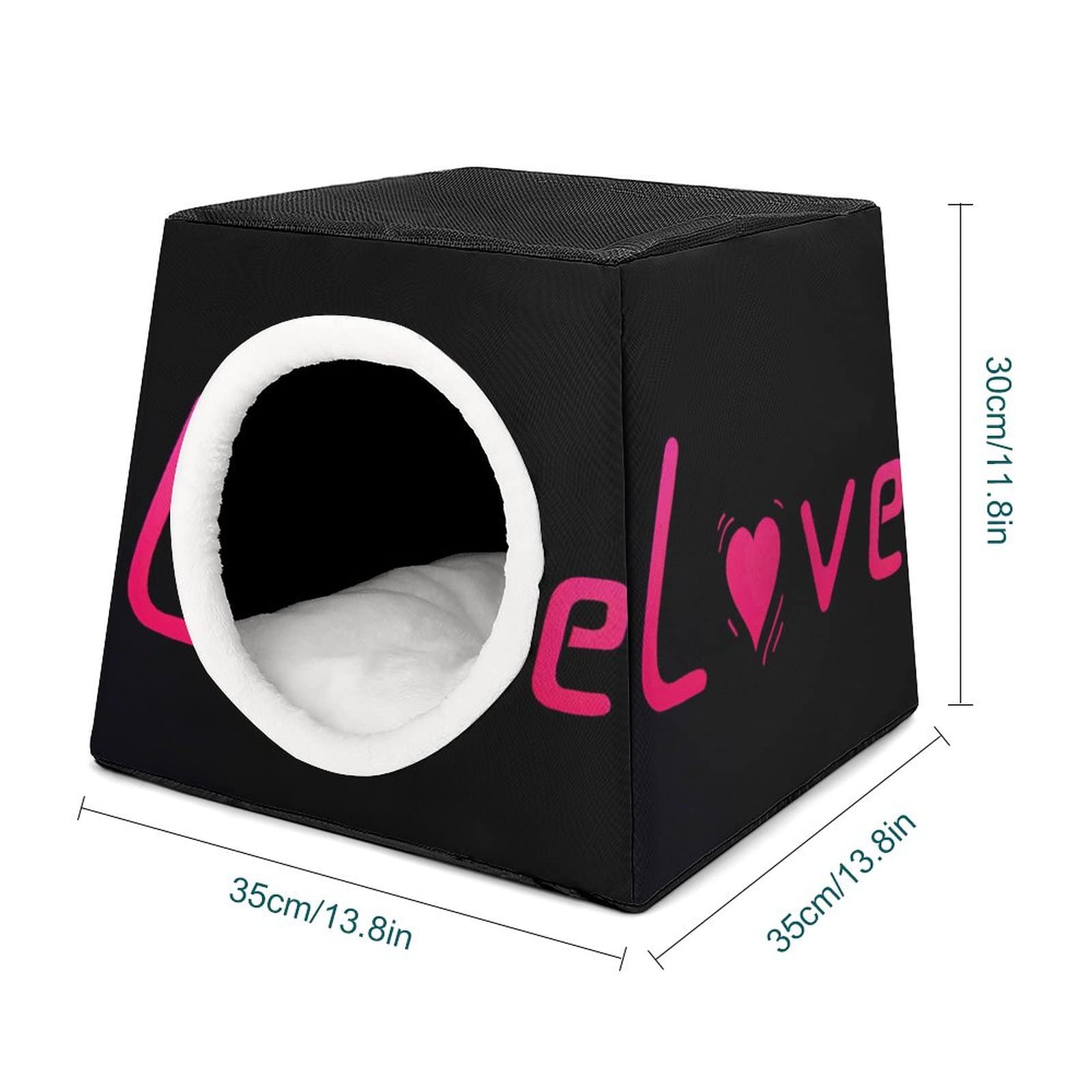 3-in-1 Cat House Bed & Sofa - Printed Kitty Cube Shelter for Indoor/Outdoor Use - Heart Pink Design - Perfect for Living Room, Patio or Garden Cat Nap Spot