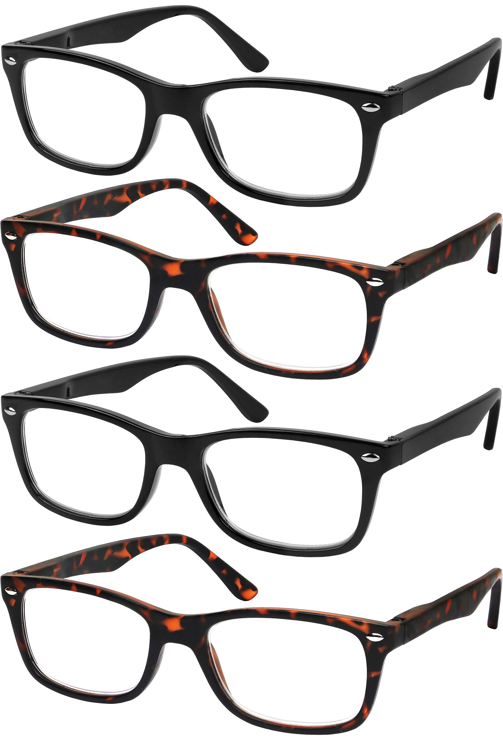 Success Eyewear Reading Glasses Set of 4 - Black Spring Hinge Readers for Men & Women | Comfortable Lightweight Reading Glasses for Books, Computers & Daily Use