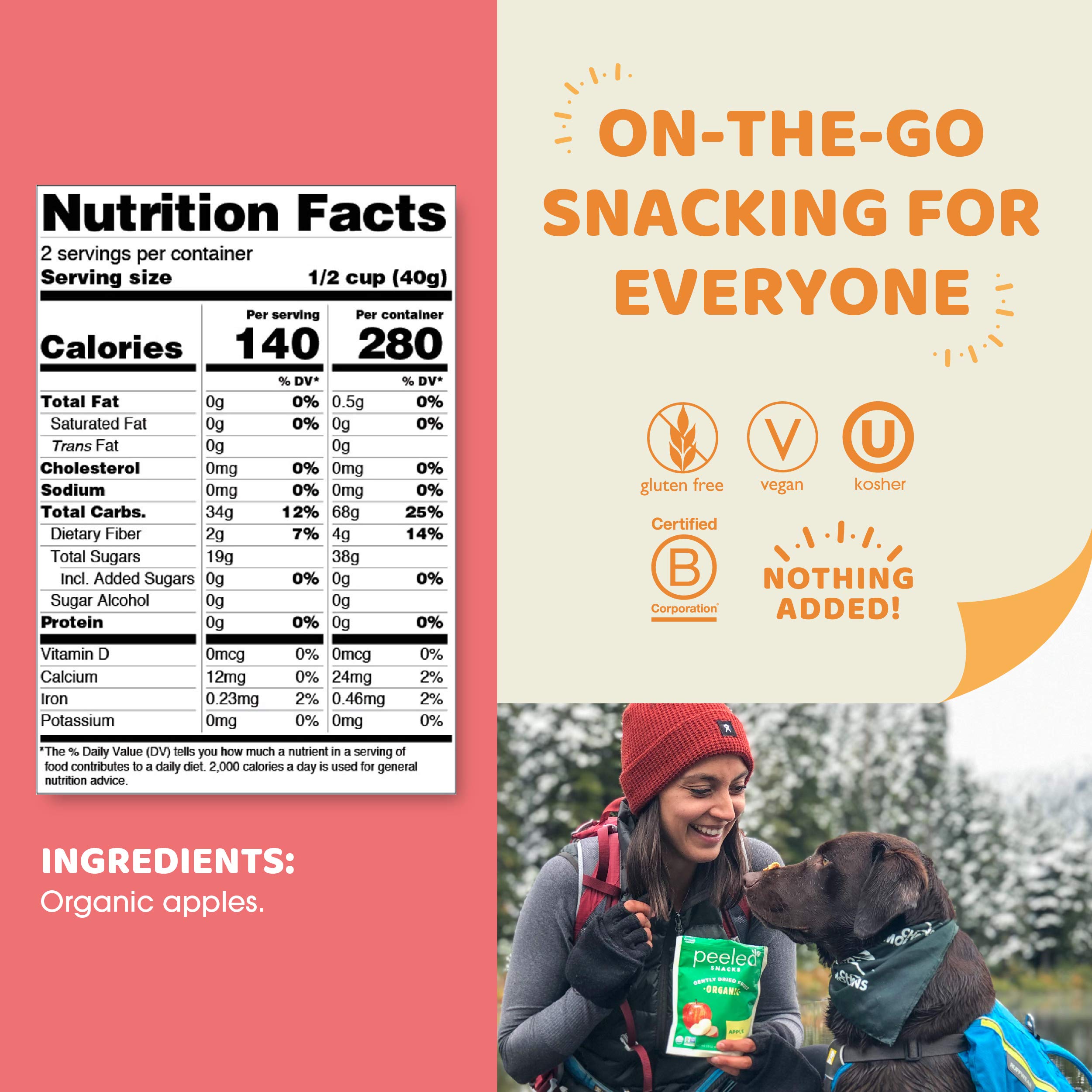Organic Dried Apple Slices, 2.8 oz (Pack of 12) | Vegan, Gluten-Free Healthy Snacks for Kids & Adults | Perfect for Lunch Boxes, Hiking, Office & On-the-Go Snacking