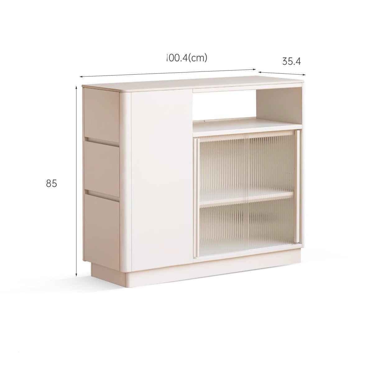 Solid Poplar Wood Dining Room Cabinet with Partition - White Cream Rock Board for Kitchen Storage & Home Organization
