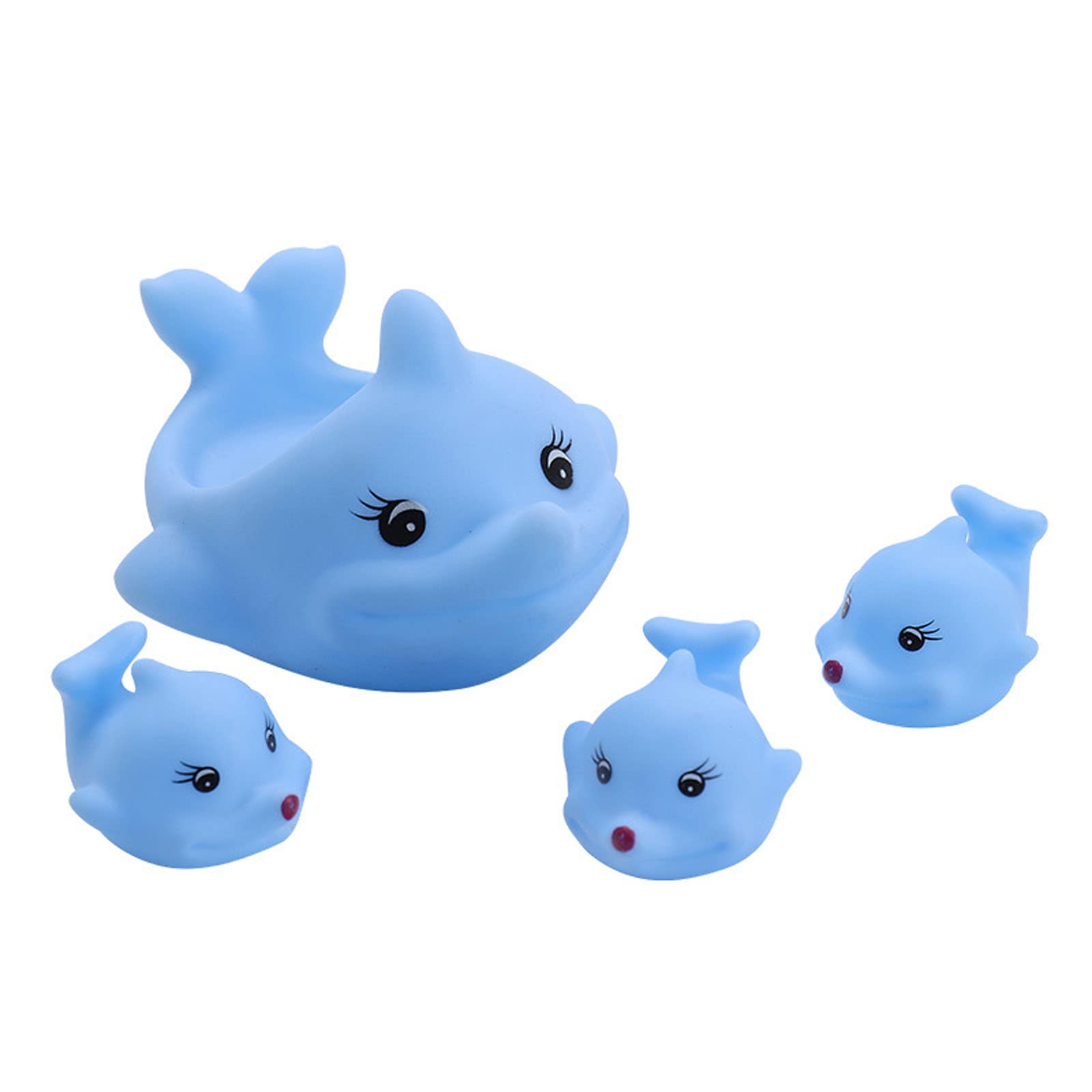4Pcs Baby Bath Toys - Rubber Blue Dolphin Family Set with Squeak & Float Features - Fun Bathtub & Shower Toys for Toddlers 18+ Months - Perfect for Bath Time, Pool Play & Beach Adventures (Girls & Boys)