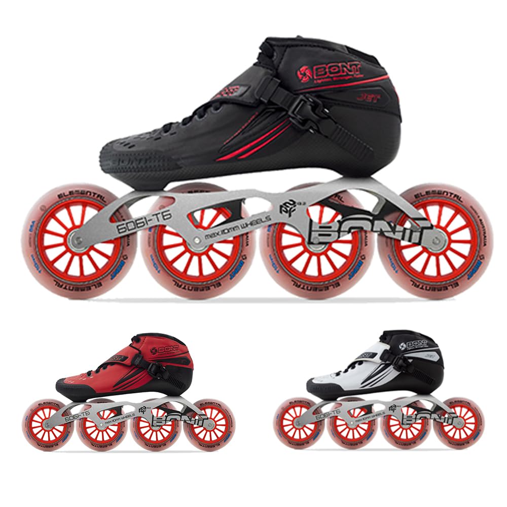 Bont Jet Inline Speed Skates - Vegan Heat Moldable Carbon Fiber Racing Skates with Elemental Wheels & ABEC7 Bearings for Professional Speed Skating & Competitive Roller Derby