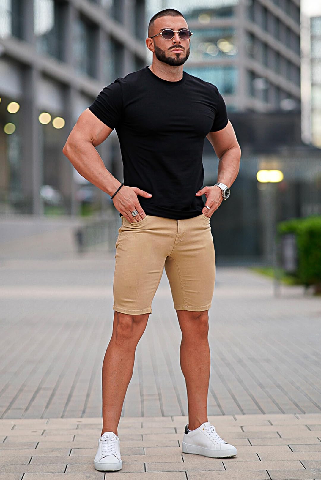 GINGTTO Men's Skinny Stretch Denim Shorts - Slim Fit Stretch Jean Shorts for Men | Perfect for Summer, Casual Wear & Outdoor Activities