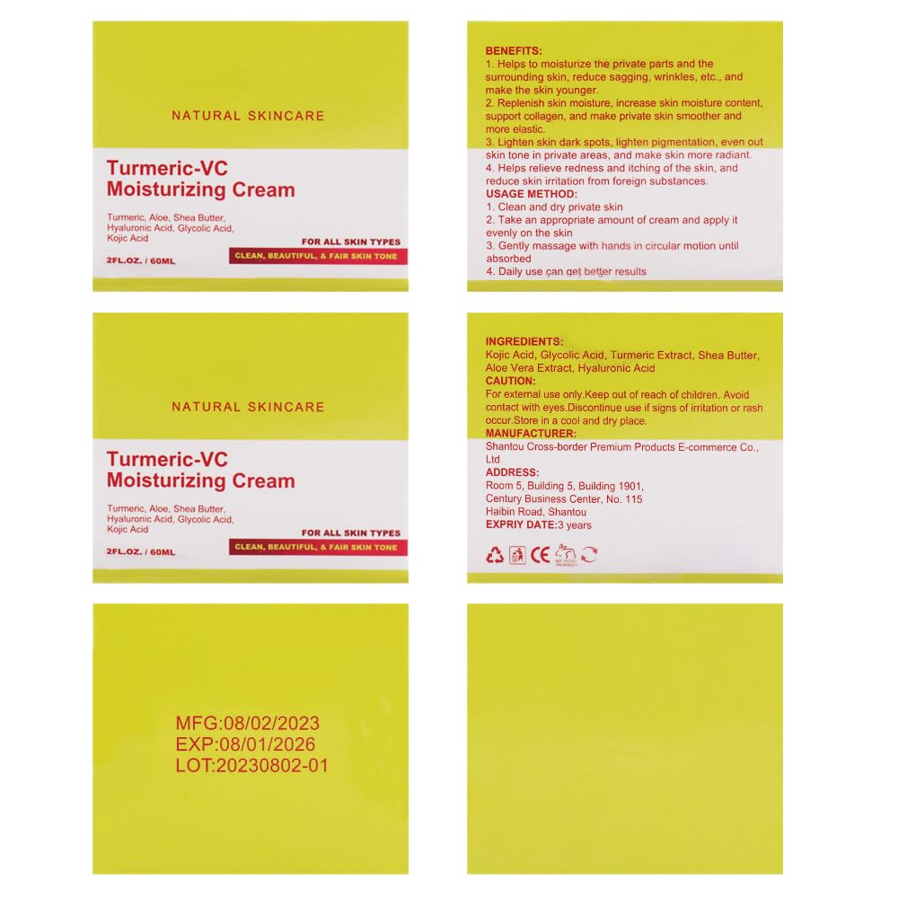 Turmeric & Vitamin C Whitening Cream for Face & Intimate Areas - Skin Brightening & Lightening Treatment for Even Tone - Perfect for Daily Skincare & Sensitive Areas Care