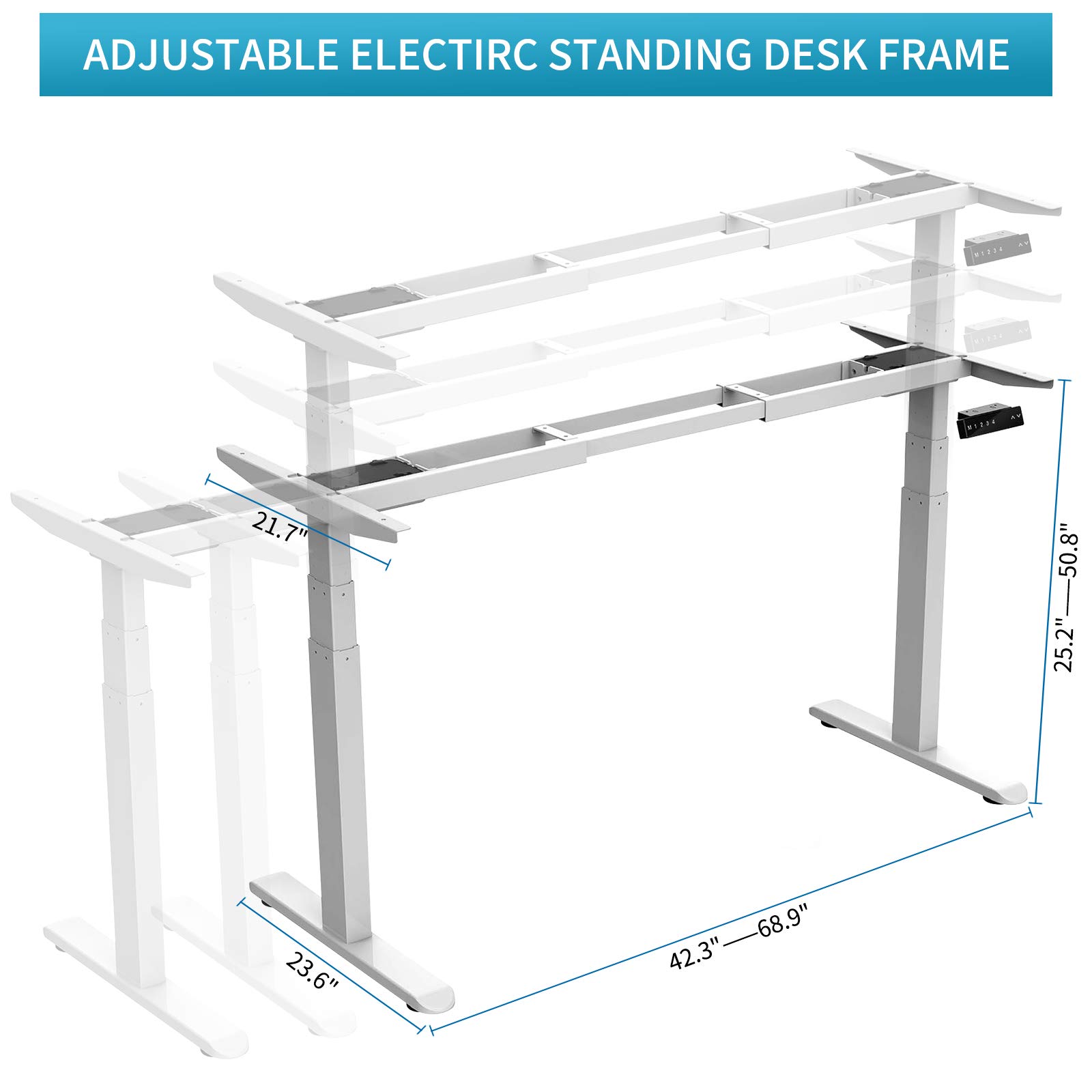AIMEZO Dual Motor Electric Height Adjustable Standing Desk Frame - Ergonomic Sit Stand Desk for Home Office, DIY Computer Workstation (White) | Perfect for Remote Work, Gaming Setup & Study Space