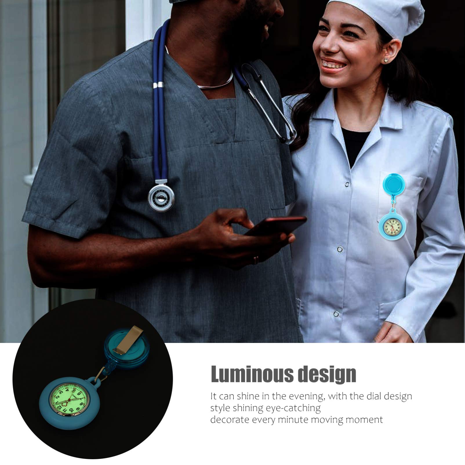 Hemobllo Retractable Nurse Watch - Clip-On Silicone Fob Watch with Luminous Dial for Nurses & Medical Professionals | Perfect for Shift Work, Patient Care & Clinical Use