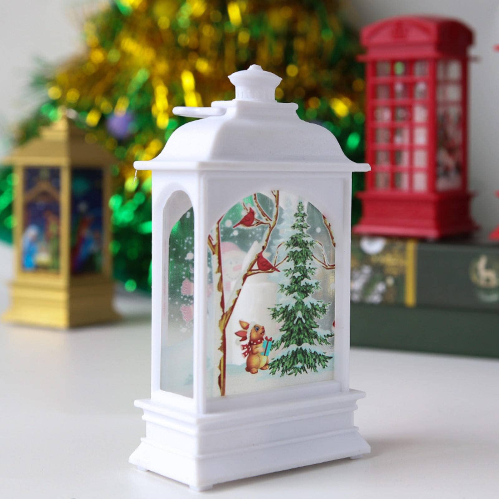 NC Christmas Decoration Wind Lanterns - Plastic LED Electronic Candle Lamp with Snowman Design, Desktop Kerosene-Style Candlestick for Holiday Decor | Perfect for Home, Office & Winter Party Decorations