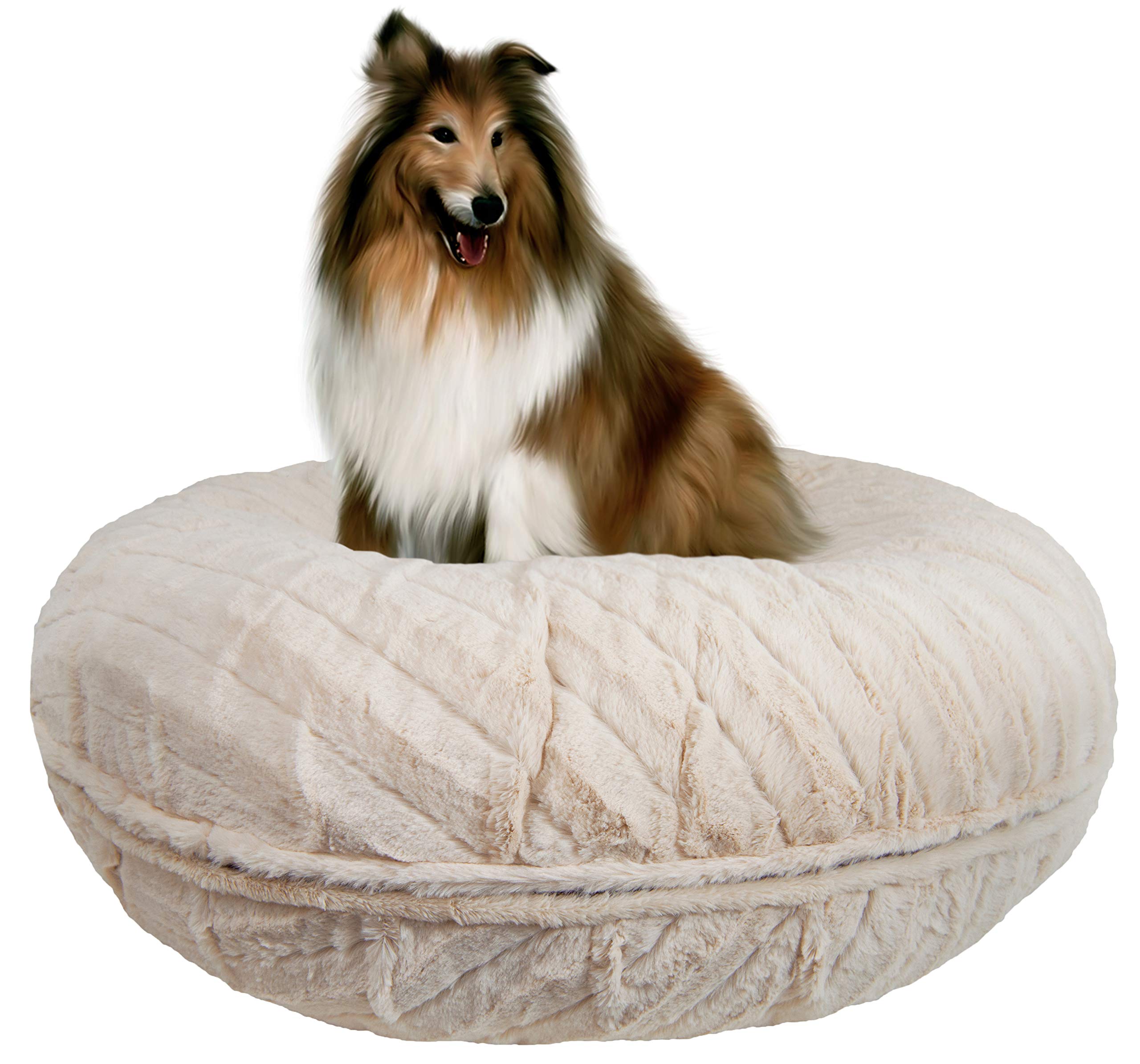 Bessie and Barnie Plush Faux Fur Donut Dog Bed with Waterproof Lining & Removable Washable Cover - Calming Round Pet Bed for Small Medium Large Dogs - Perfect for Crates, Living Rooms & Bedrooms