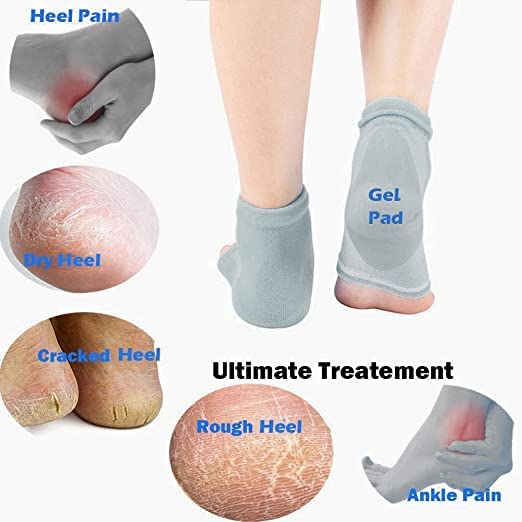 **Dlala Silicone Shoe Insoles for Heel Pain Relief - Moisturizing Gel Socks for Cracked Feet Repair - Heel Grips & Cushion Inserts for Men & Women (Cotton Gel Socks) - Perfect for Running, Walking & Daily Comfort**