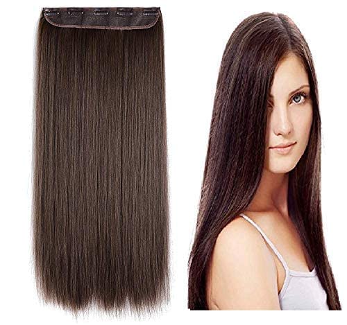 CLITZ 18-Inch Straight Natural Brown Hair Extensions for Women & Girls | Clip-In Synthetic Hair for Volume & Length | Perfect for Parties, Weddings & Daily Styling
