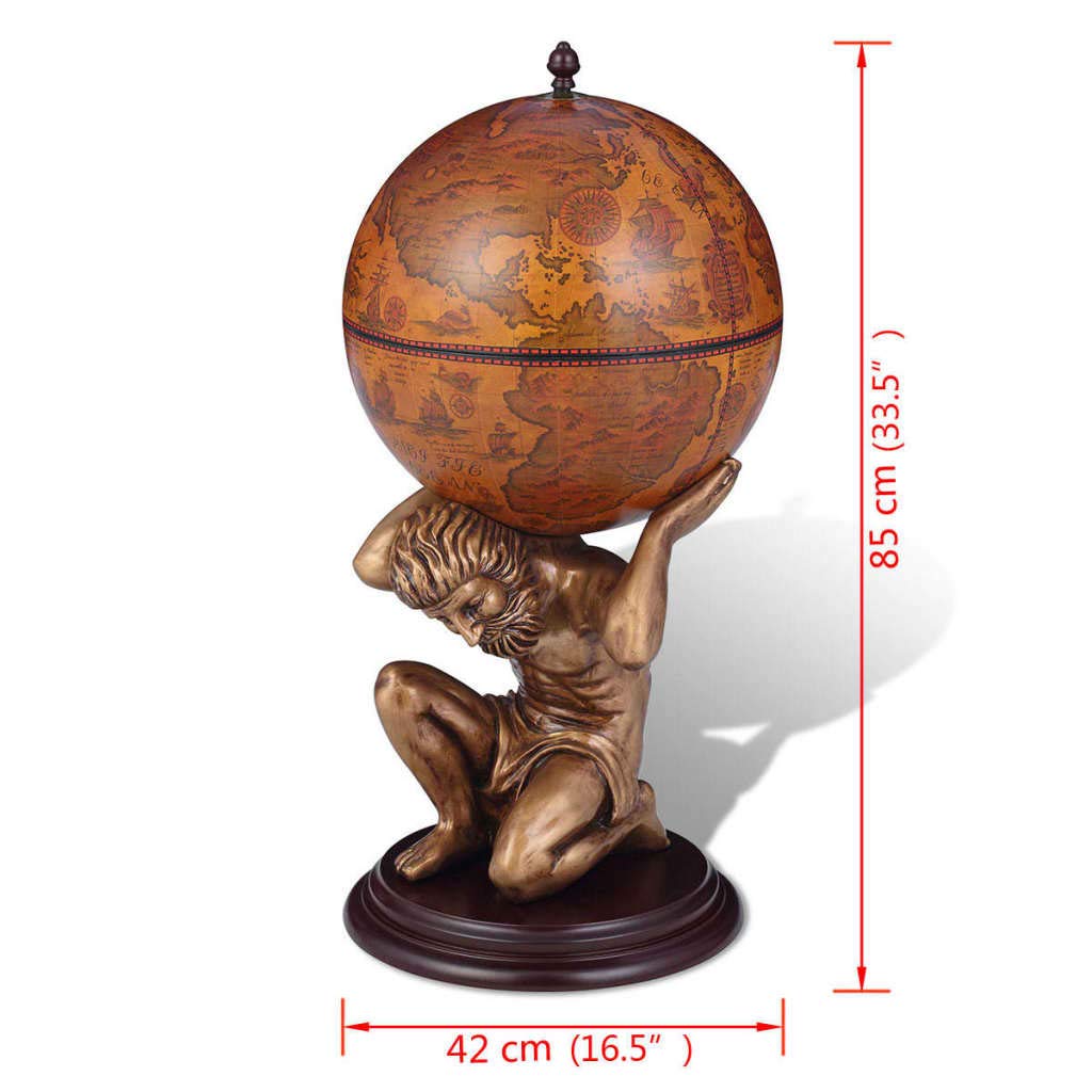 Globe Bar Wine Stand - Atlas Design Wine Rack Cabinet with 4 Compartments (16.5x16.5x33.5 inches) - Perfect for Kitchen, Pantry, Cellar & Home Bar Decor