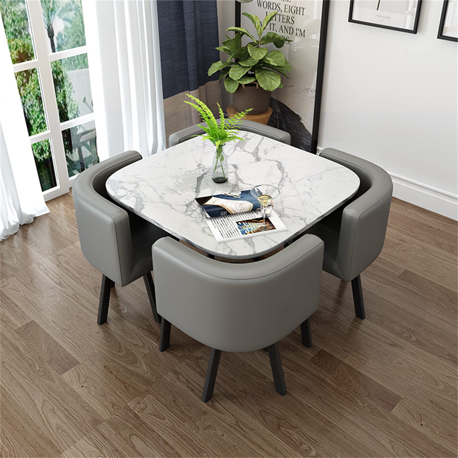 5-Piece Modern Dining Set with Table and 4 Chairs - Space-Saving Kitchen & Restaurant Furniture for Small Homes - Gray - Perfect for Apartments, Breakfast Nooks & Cozy Cafes